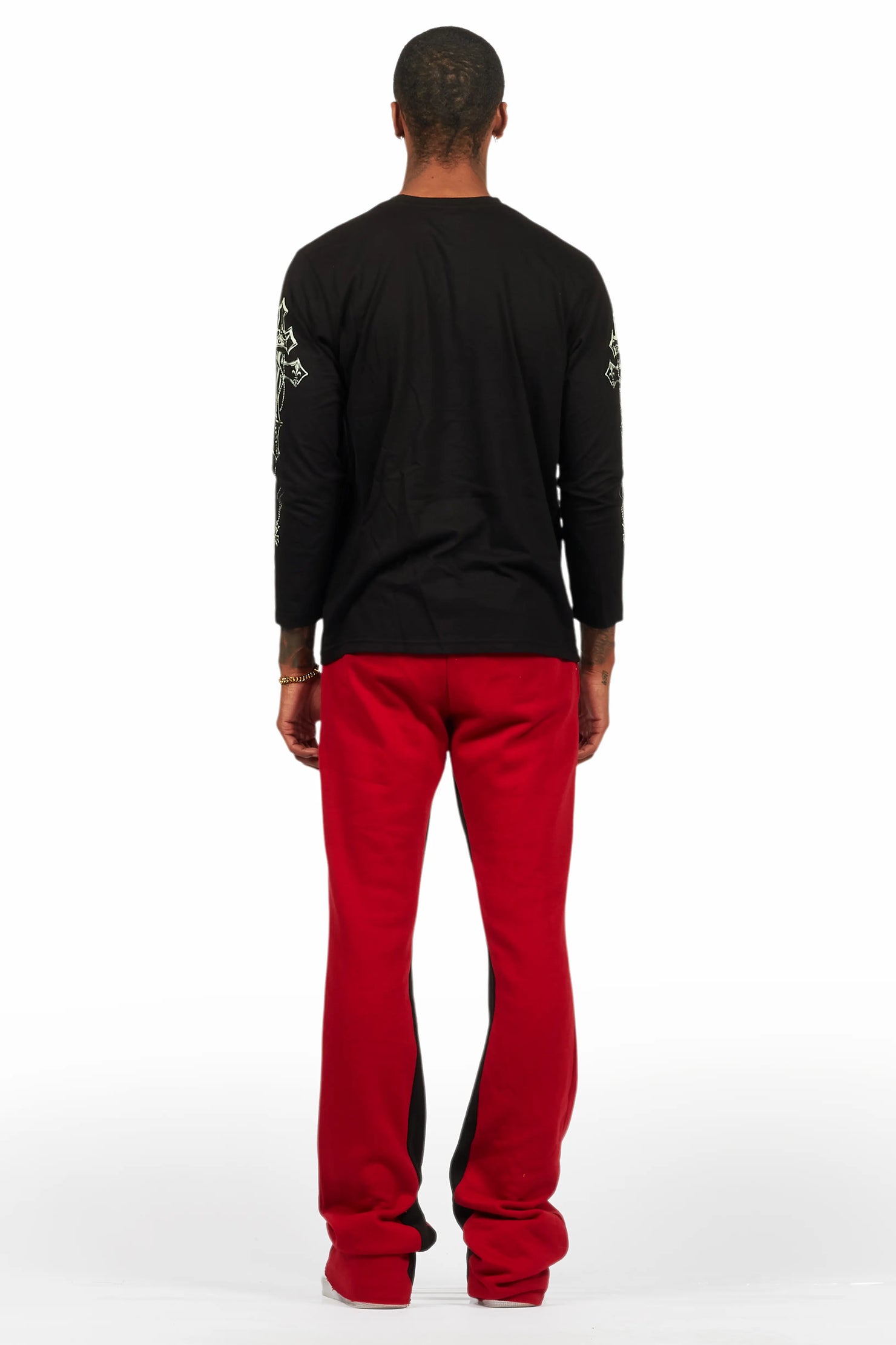 Danby Black/Burgundy Long Sleeve T-Shirt/Baggy Pant Set