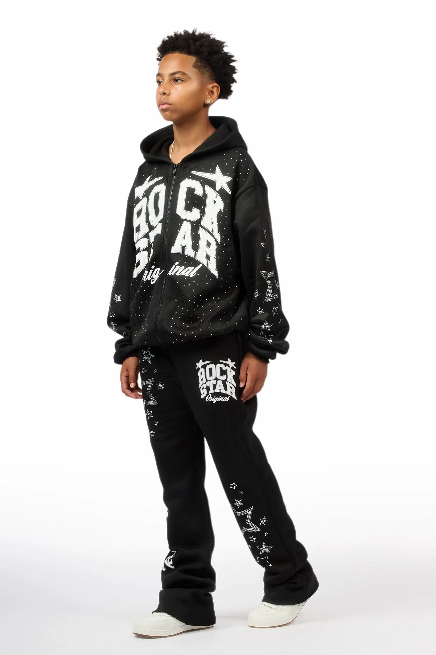 Boys Flaveyo Black/White Rhinestone Stacked Track Set