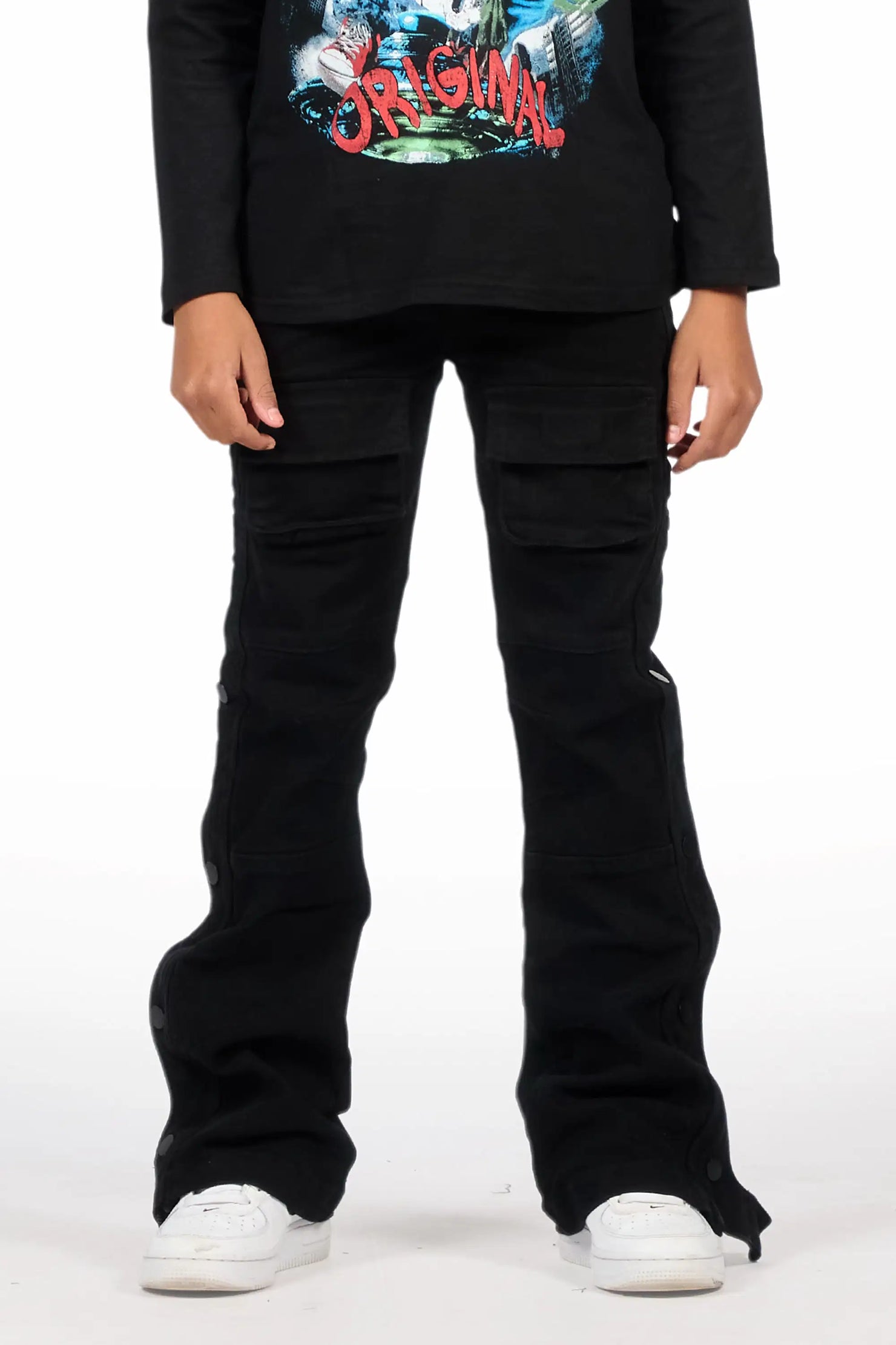 Boys Yuri Black Baggy Fit Cargo Jean