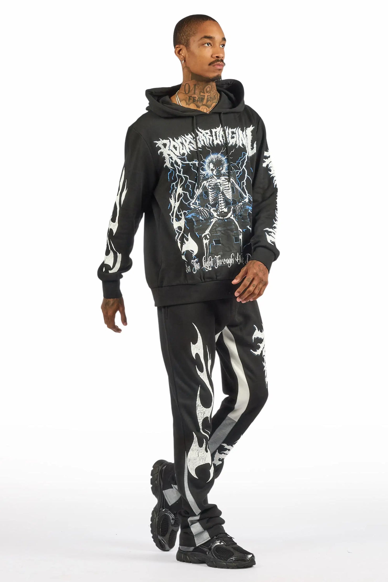 Deathrow Black Hoodie/Stacked Track Pant Set