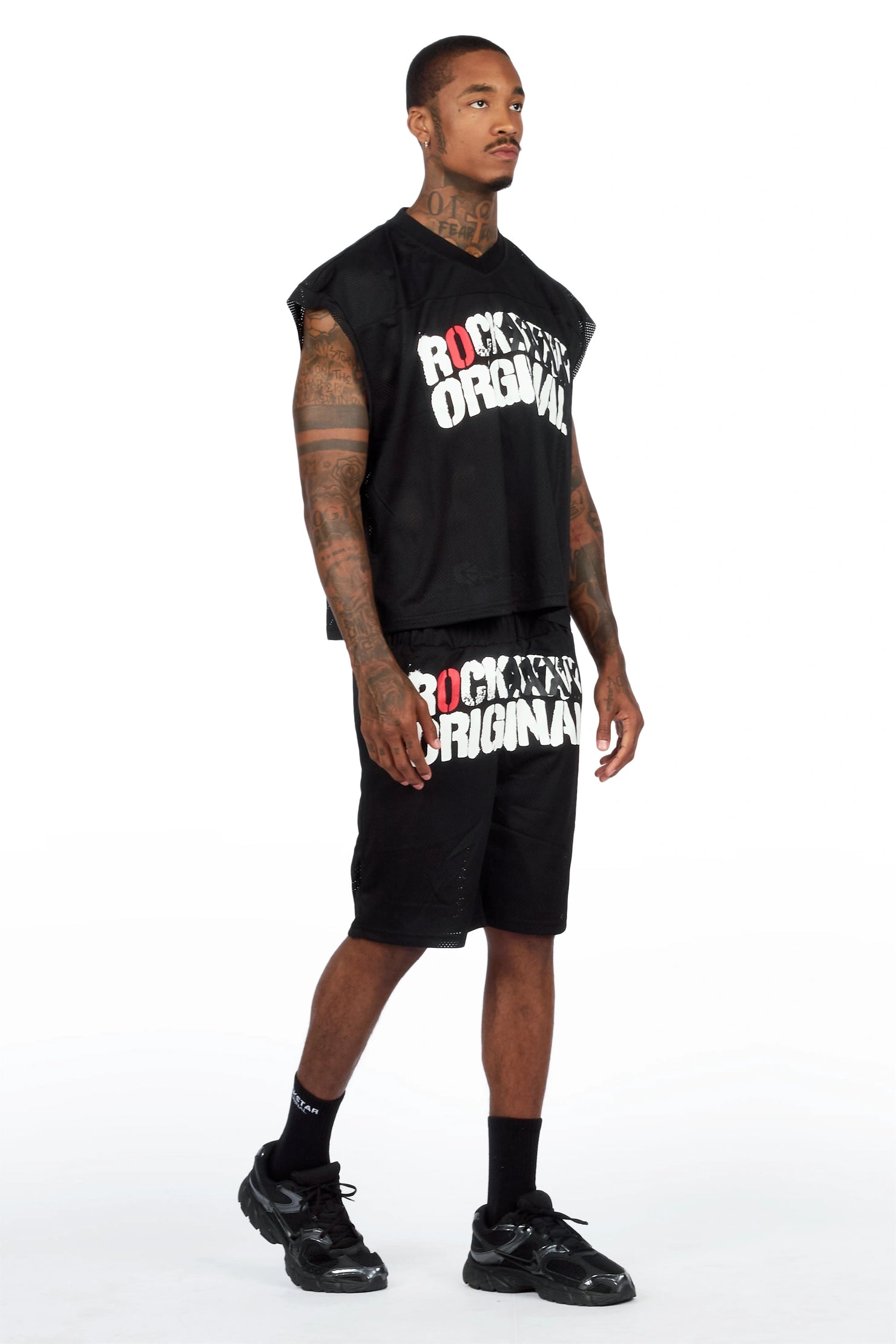 Crown Black Mesh Cut Sleeve Jersey Short Set