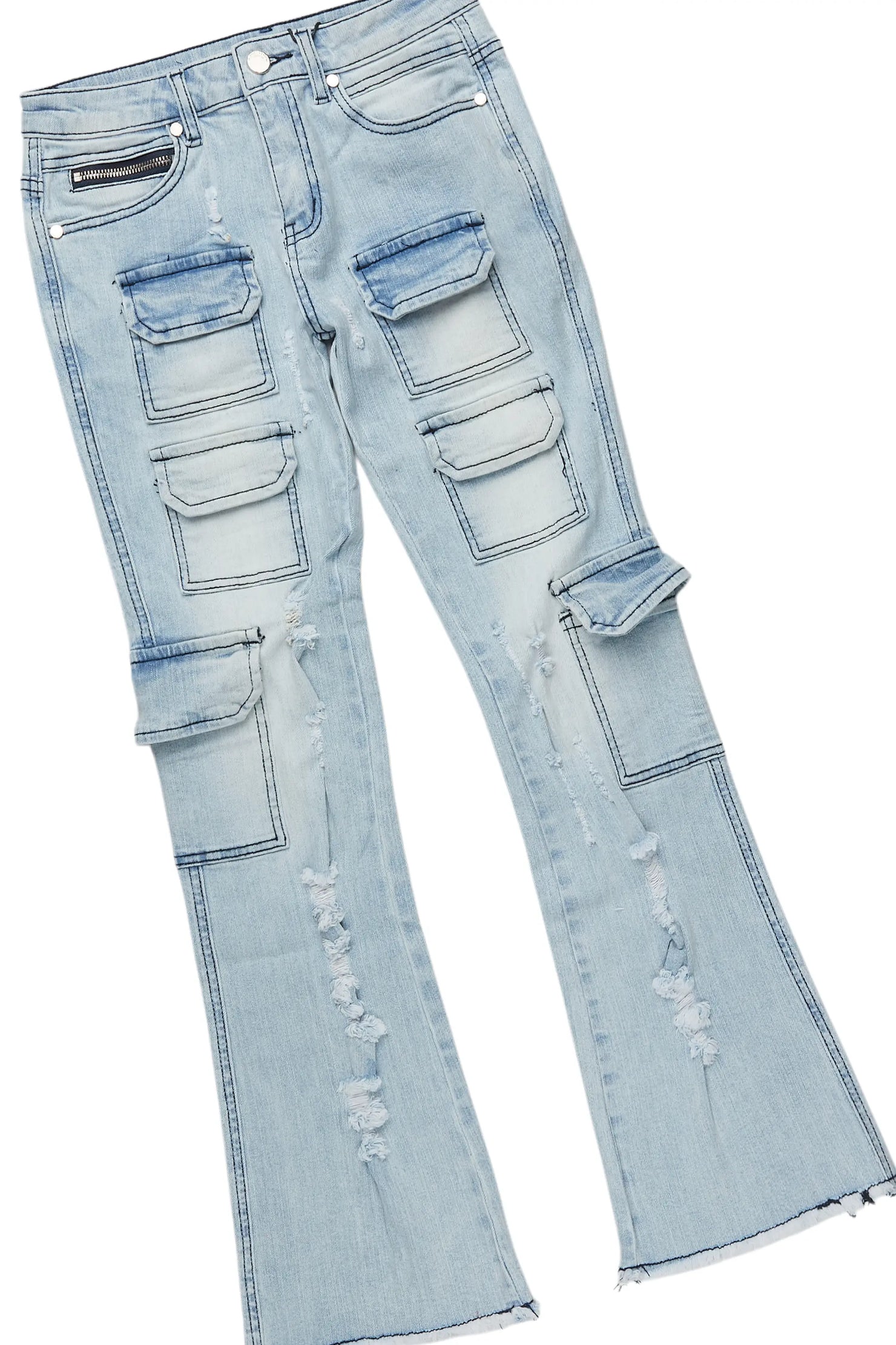 Boys Beno Royal Blue/Pink Hoodie/Stacked Flare Jean Set