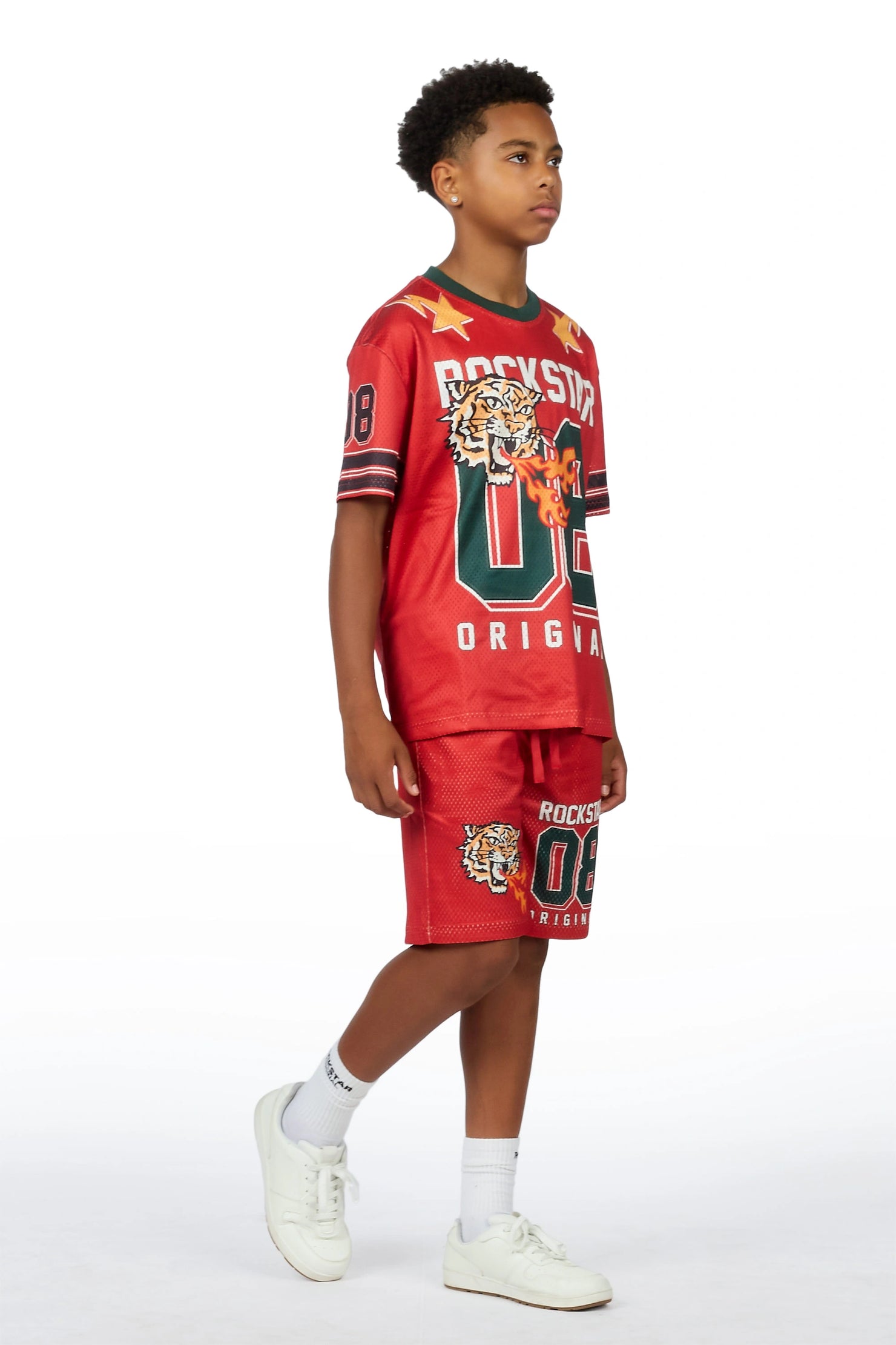Boys Flamming Tiger Red T-Shirt/Short Set