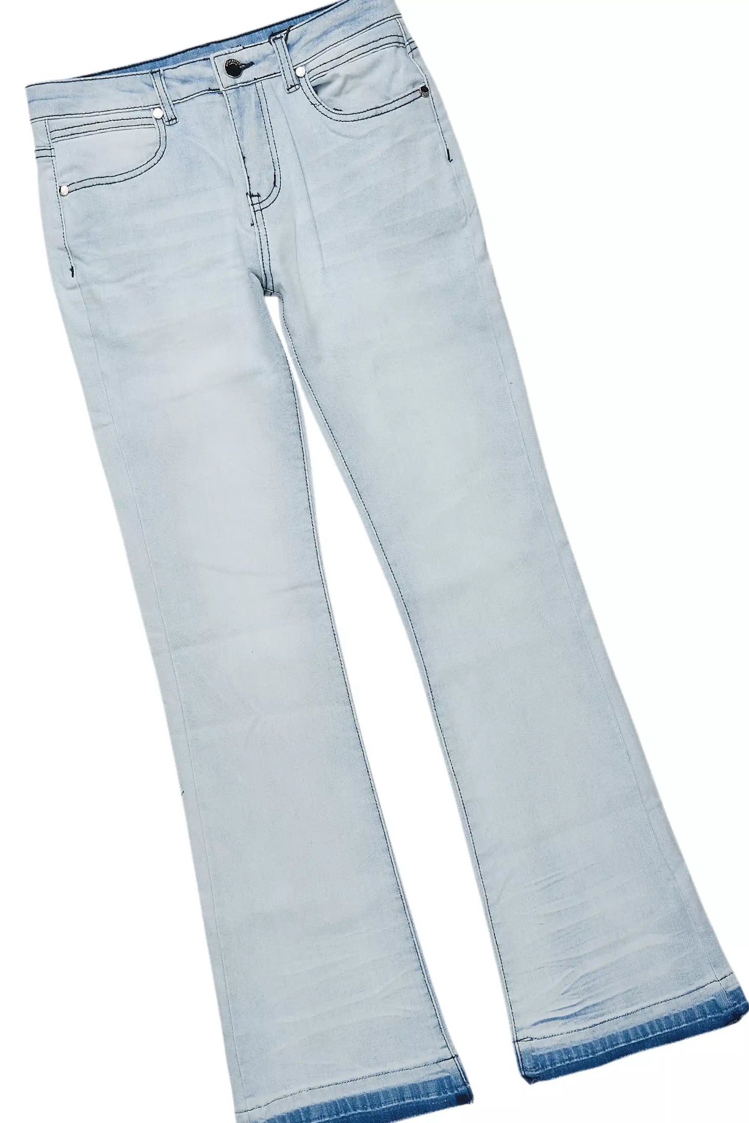 Boys Lake White/Blue T-Shirt/Dag Stacked Flare Jean Set