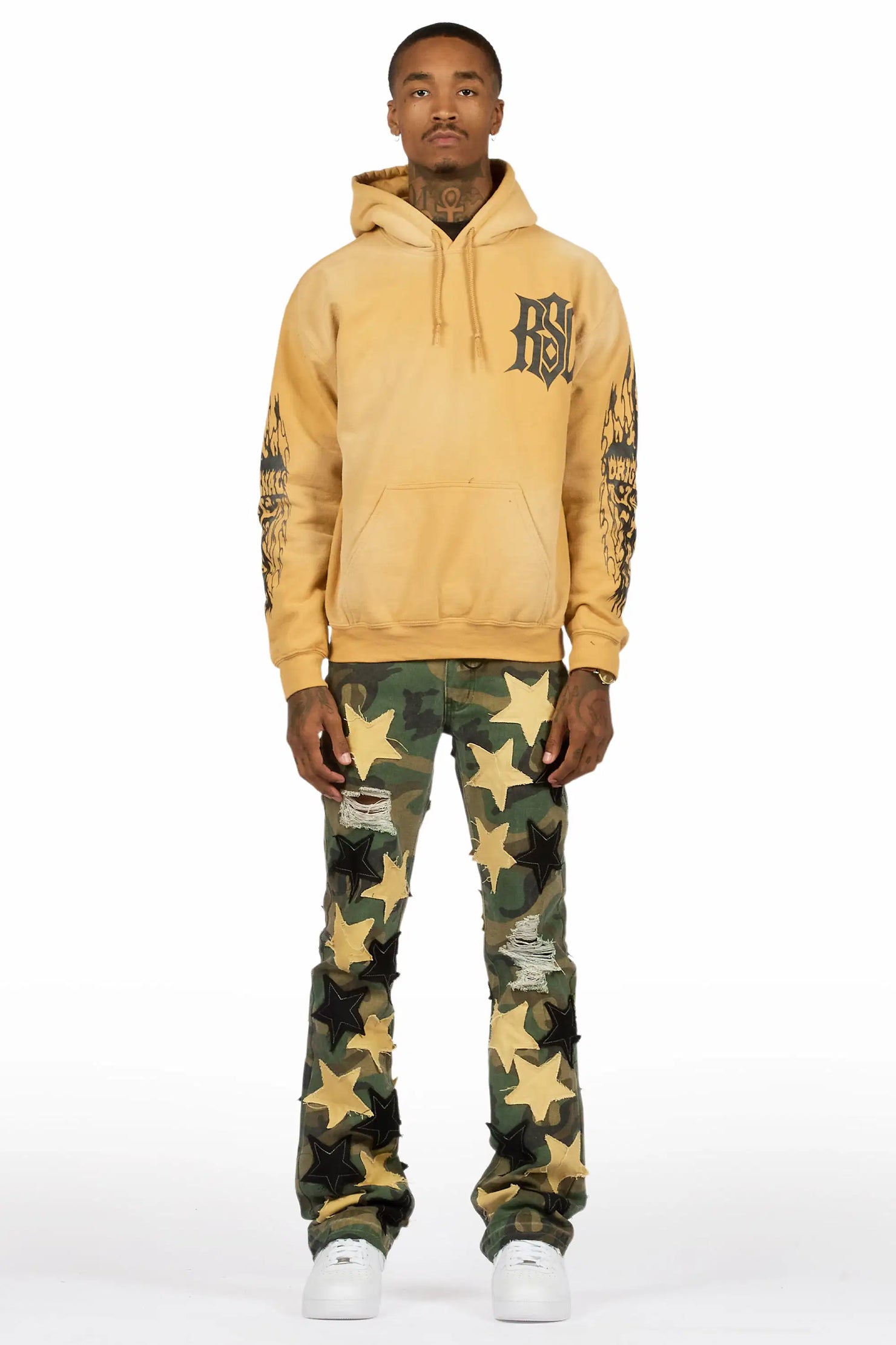 StarLane Faded Camo Stacked Flare Jean