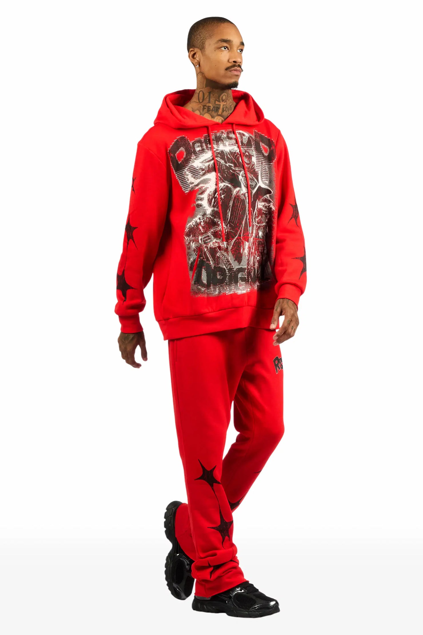 Trezno Red Hoodie/Stacked Pant Track Set