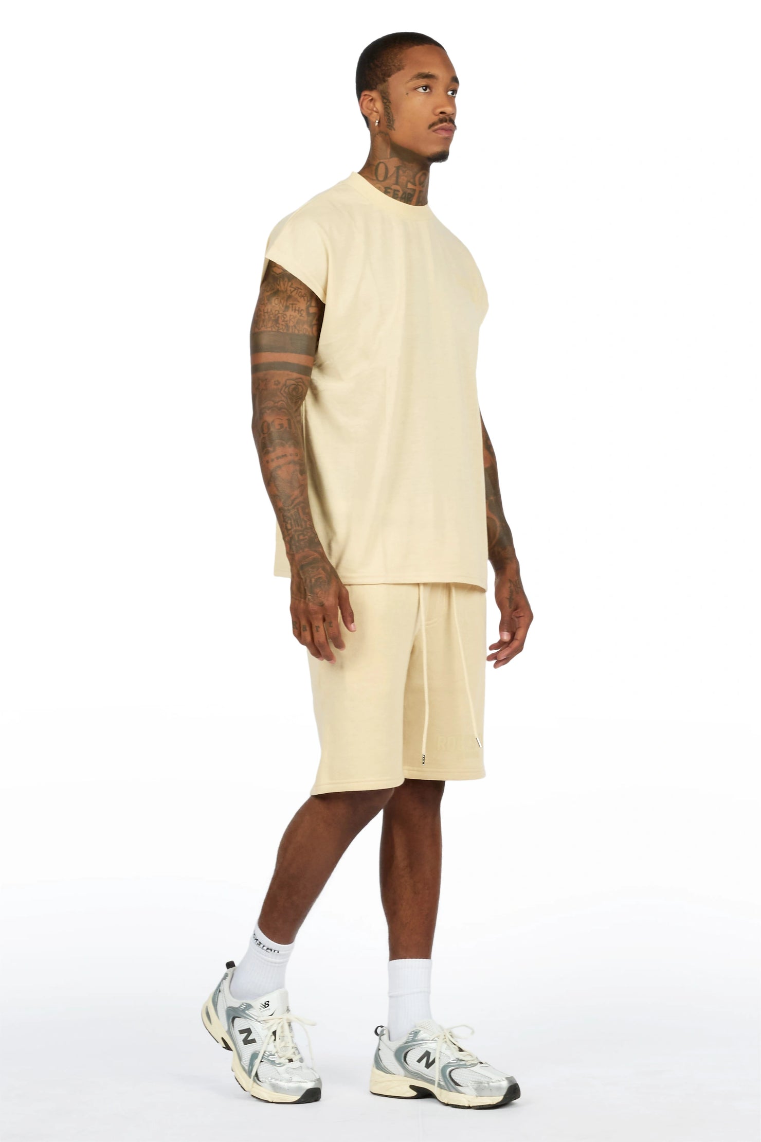 Sana Beige/Beige Cut Sleeve T-Shirt Short Set