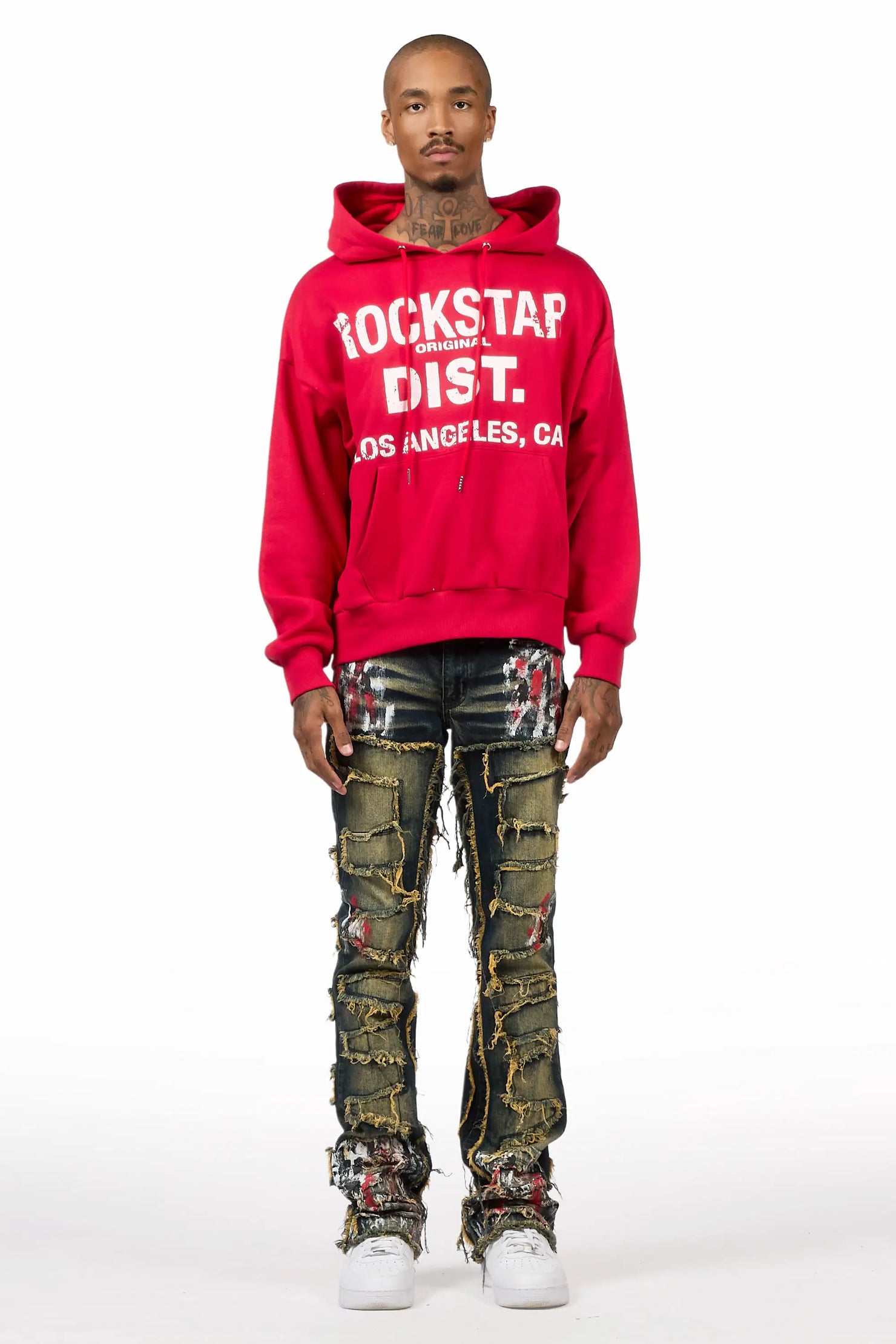 Saxon Red/Tint Hoodie/Stacked Flare Jean Set
