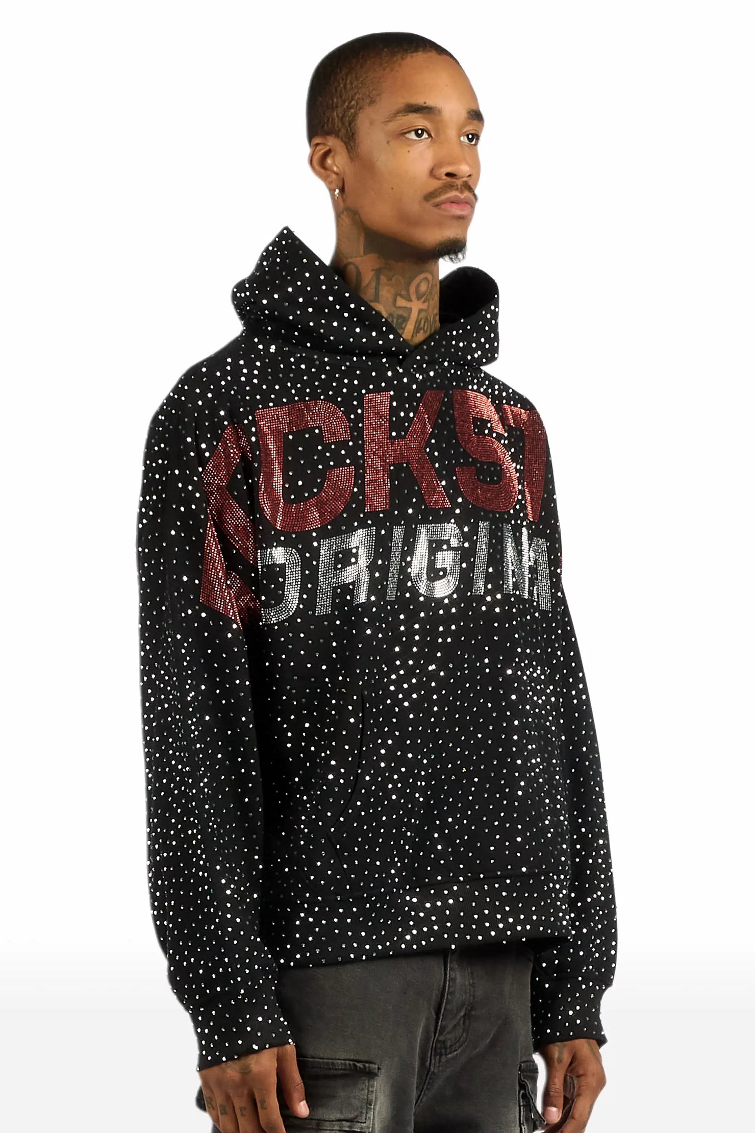 Iceout Black Rhinestone Oversized Hoodie