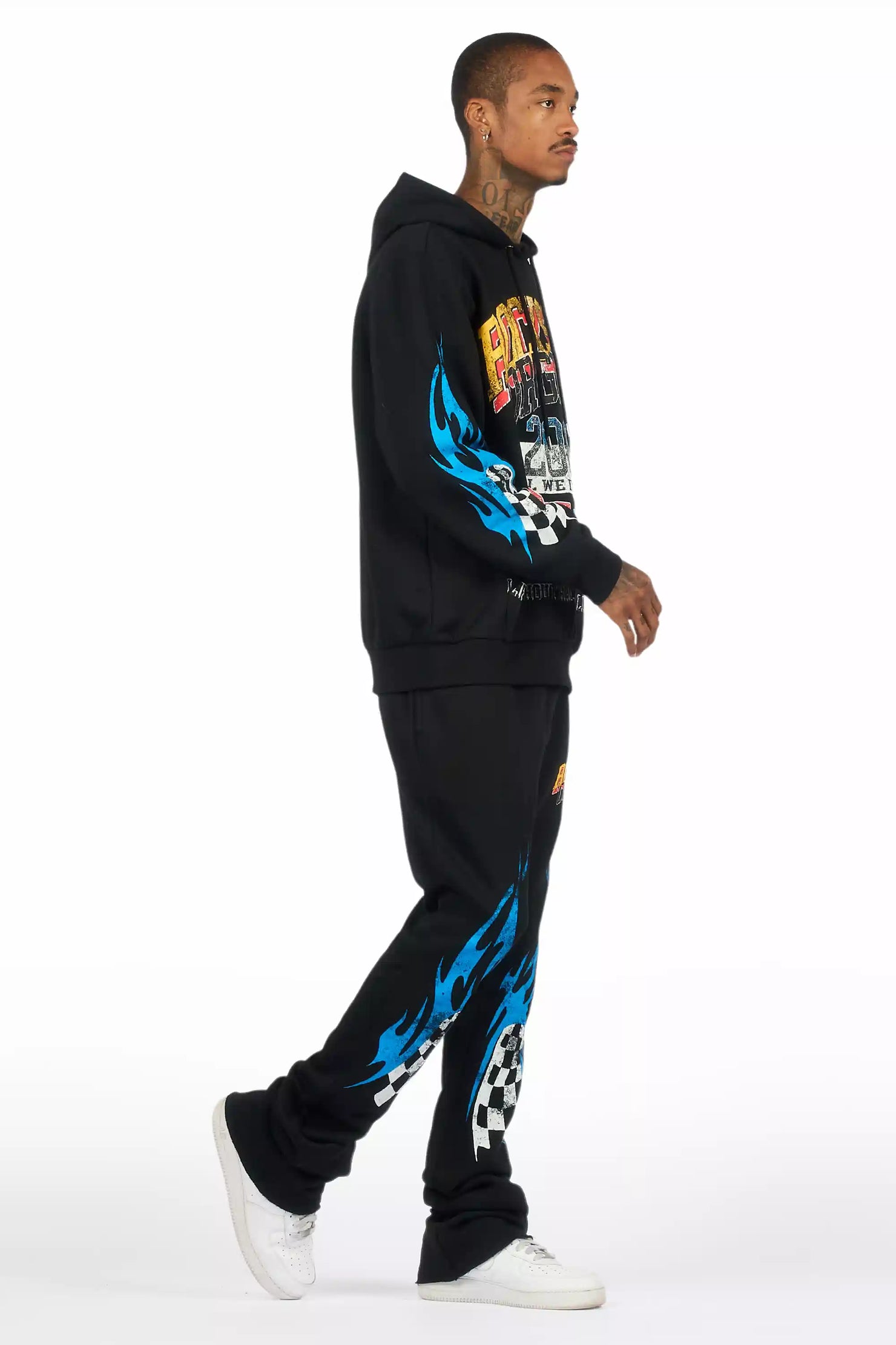 Colorful Race Black Hoodie Stacked Track Set