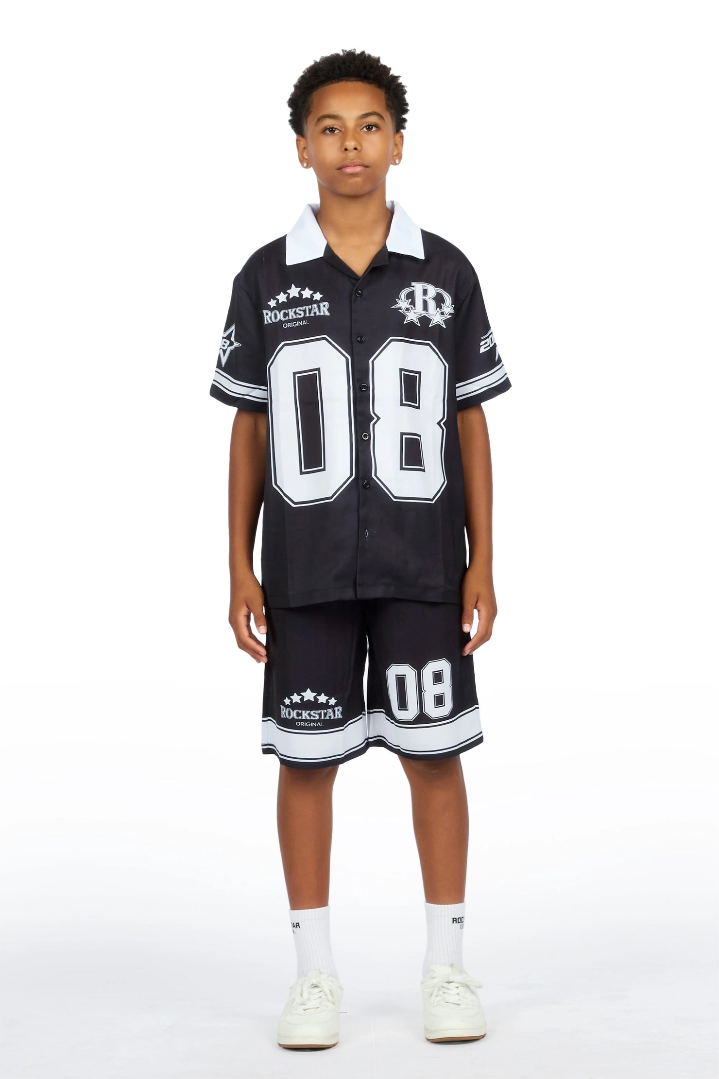 Boys Tim Black Button Down T-Shirt/Short Set