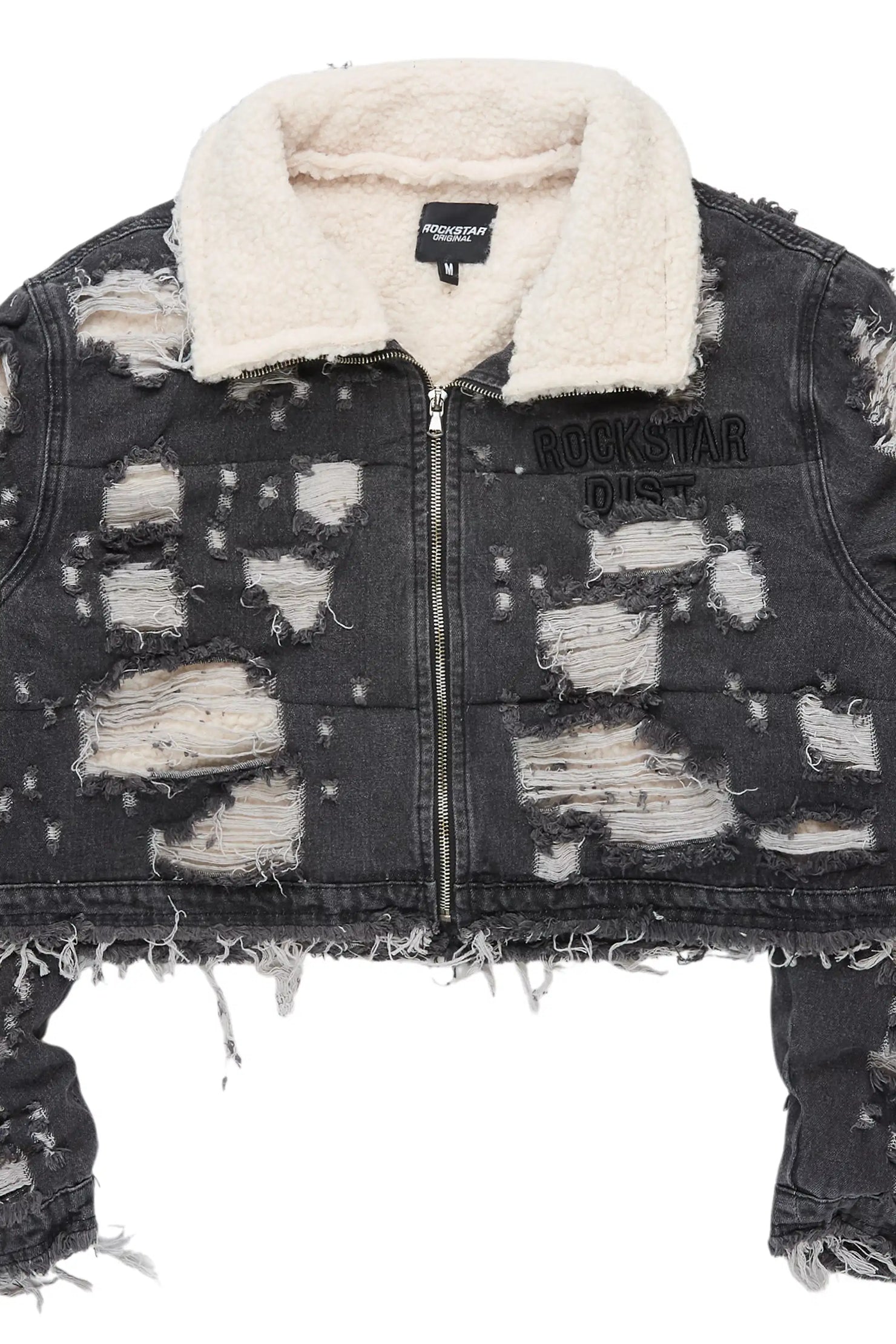 Fara Black Denim Sherpa Puffer Jacket