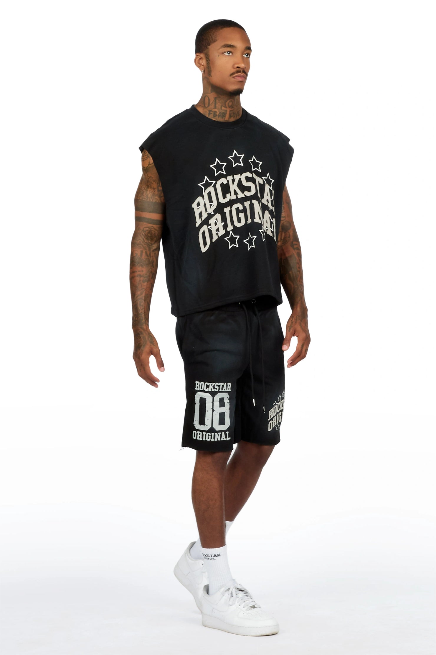 Boe Black Cut Sleeve T-Shirt/Short Set