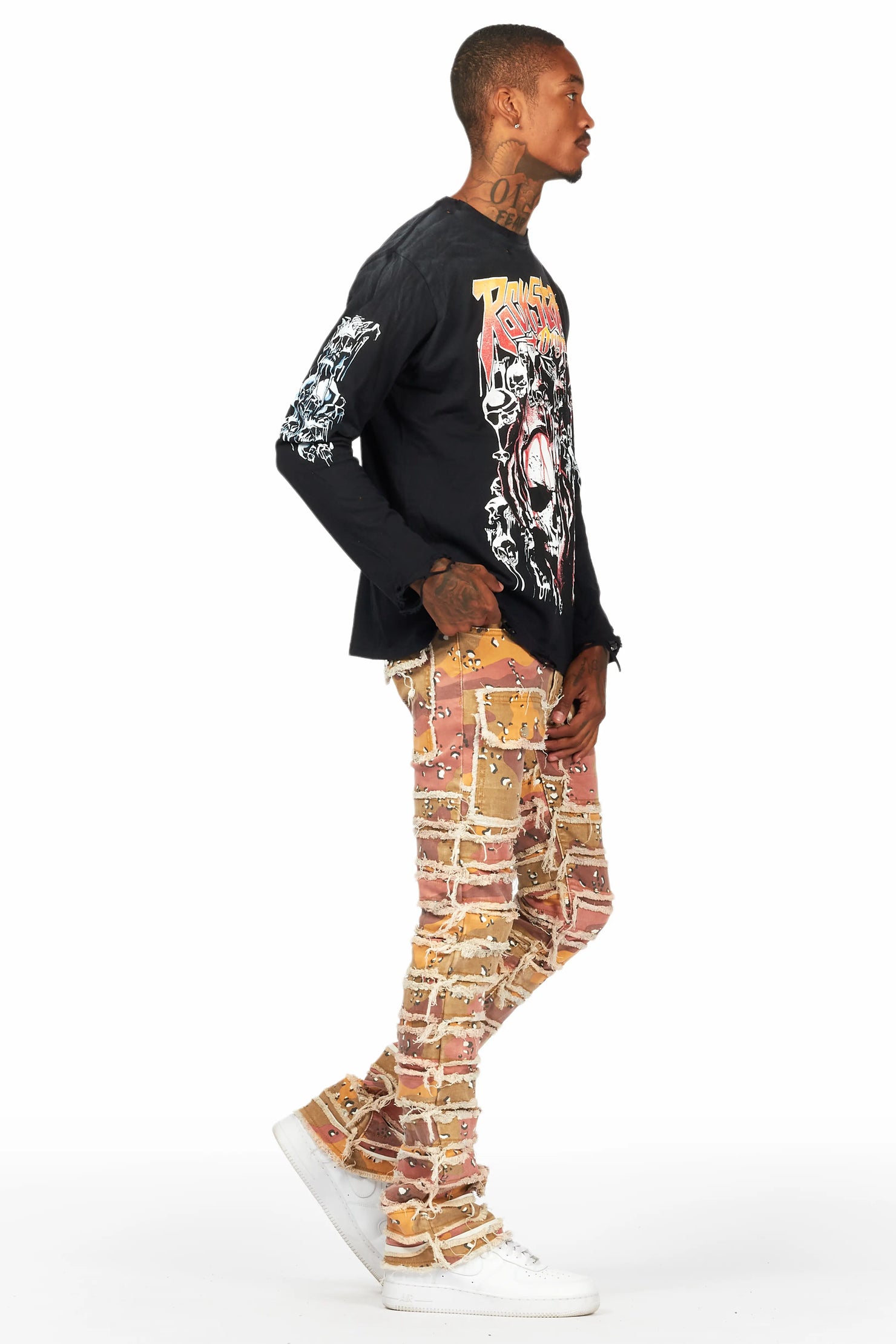 Kinby Multi Camo Stacked Flare Jean