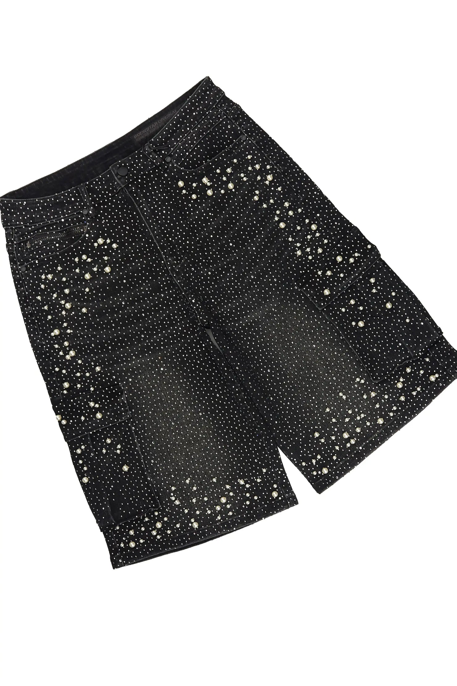 Sevyn Black/Black Rhinestone T-Shirt Denim Short Set