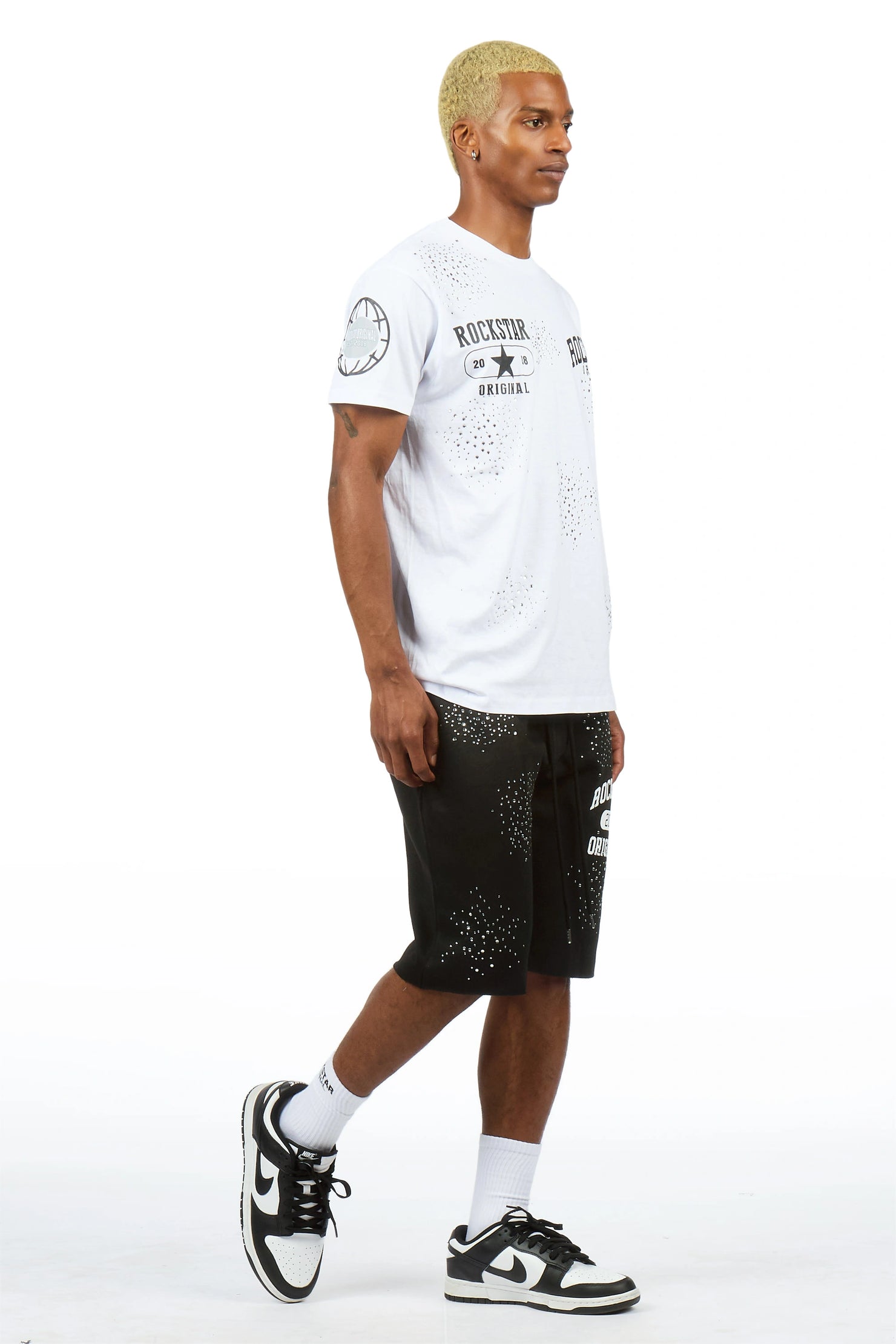 Gutta 2.0 White/Black Rhinestone T-Shirt/Short Set
