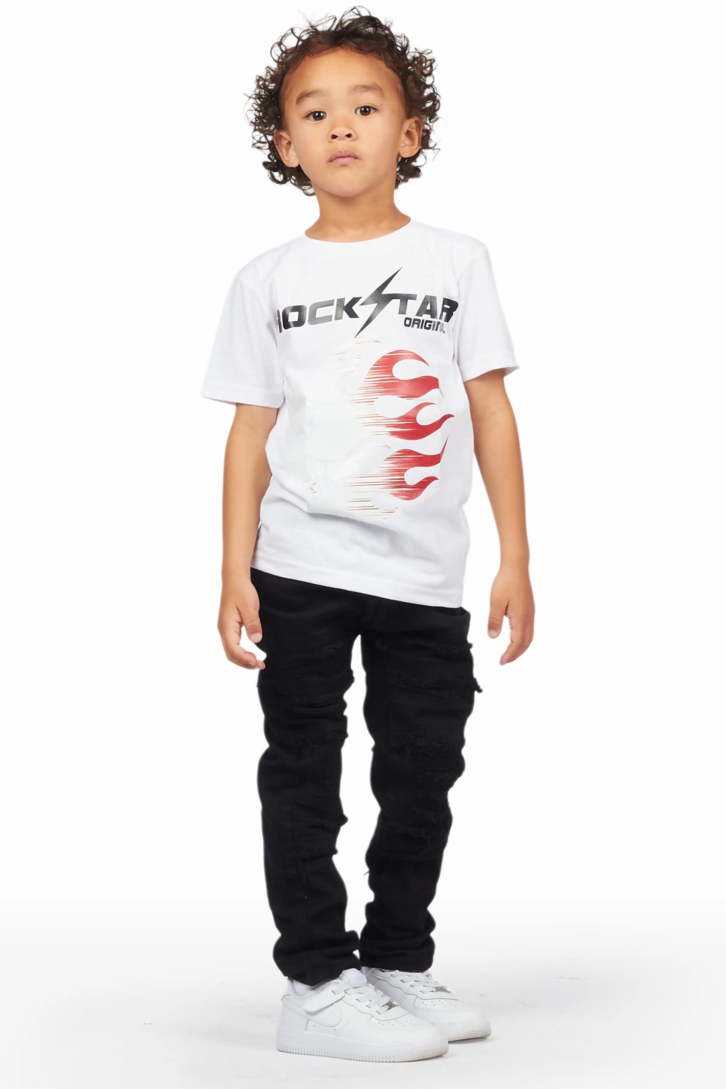 Boys Xorn White/Black T-Shirt/Frayed Jean Set