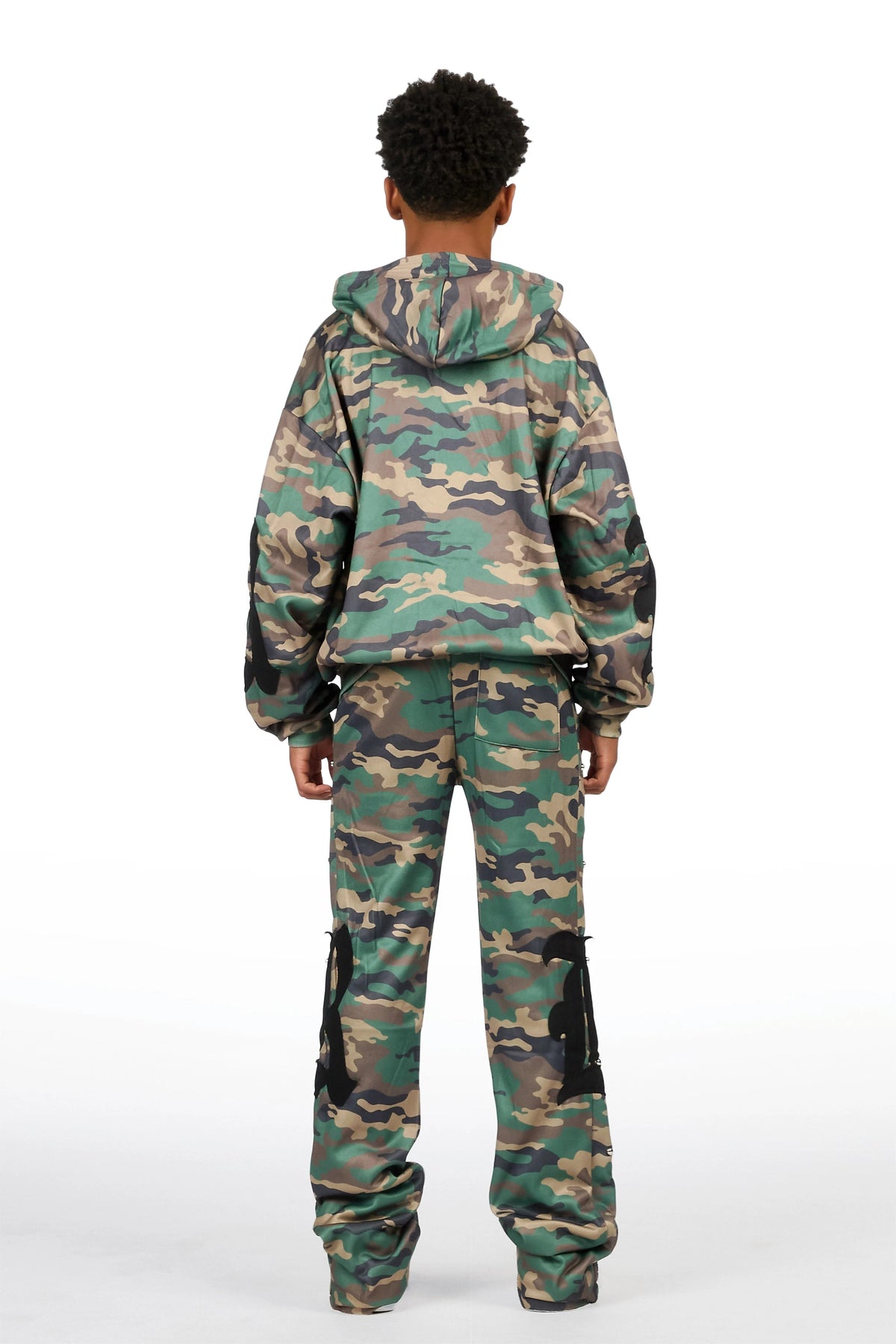 Boys Shire Camo/Black Zip Up Hoodie Stacked Track Set