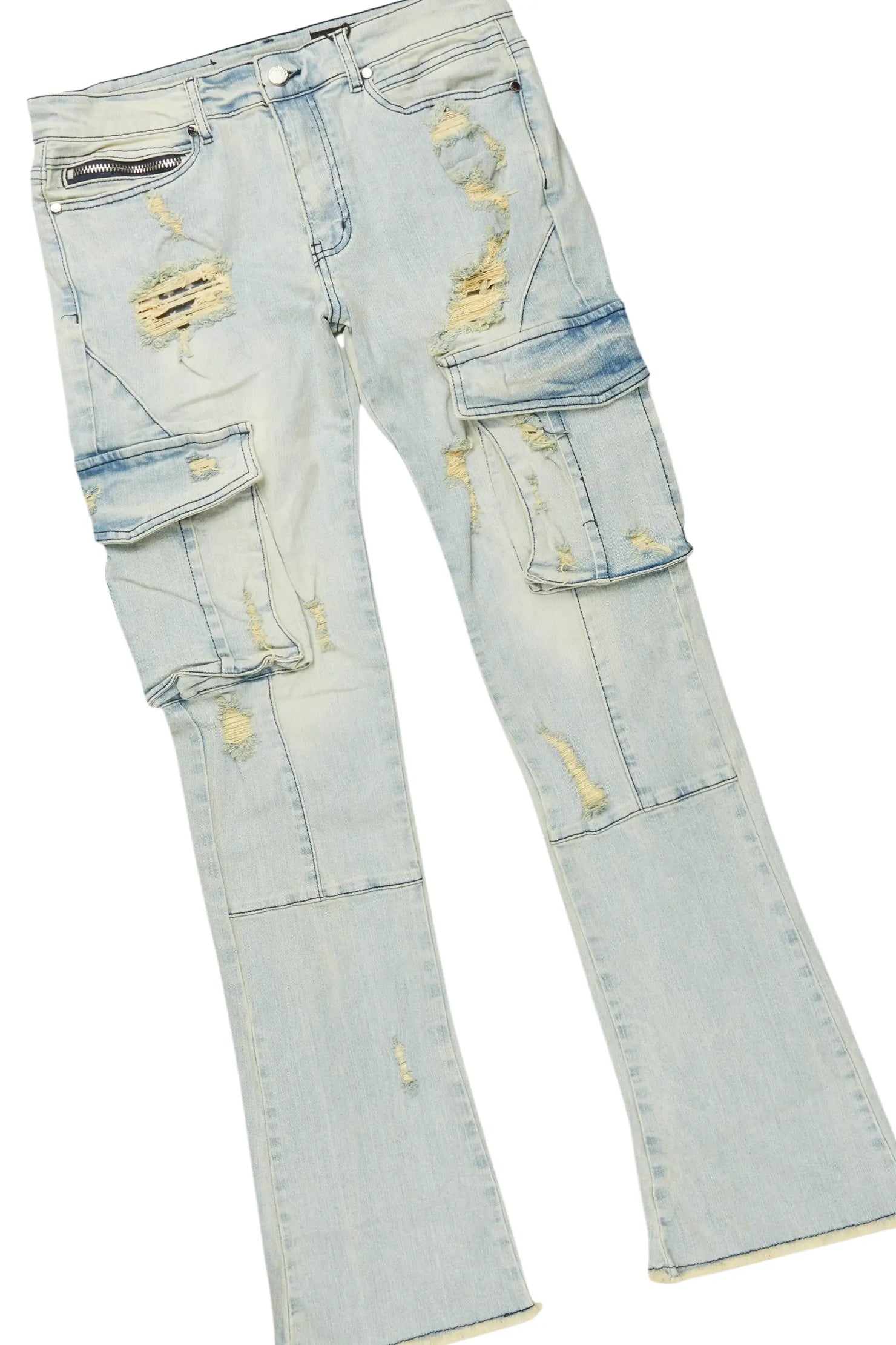 Girls Basira Heather Grey Hoodie/Stacked Flare Jean Set