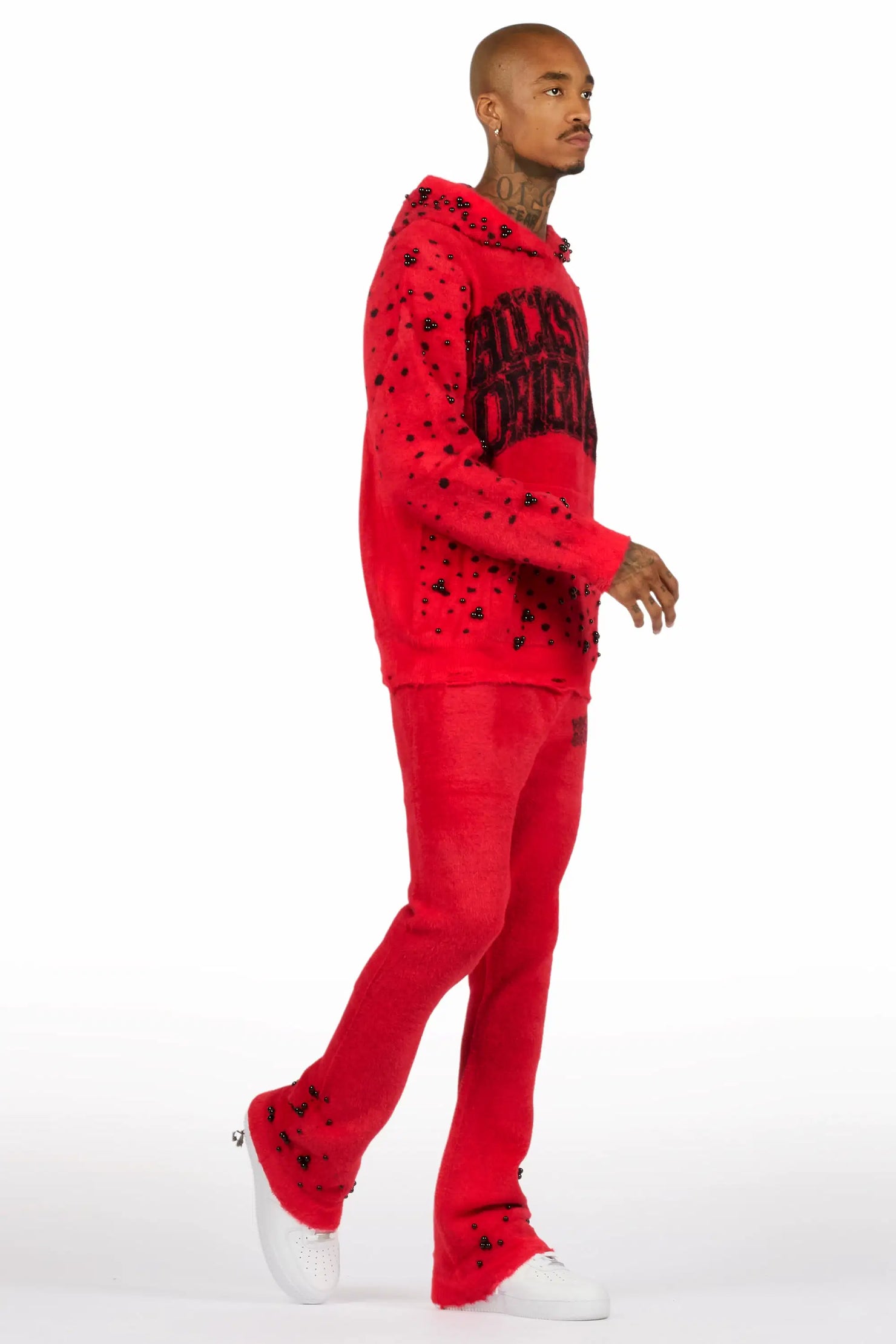 Peril Red Pearl Stone Hoodie Stacked Flare Track Set