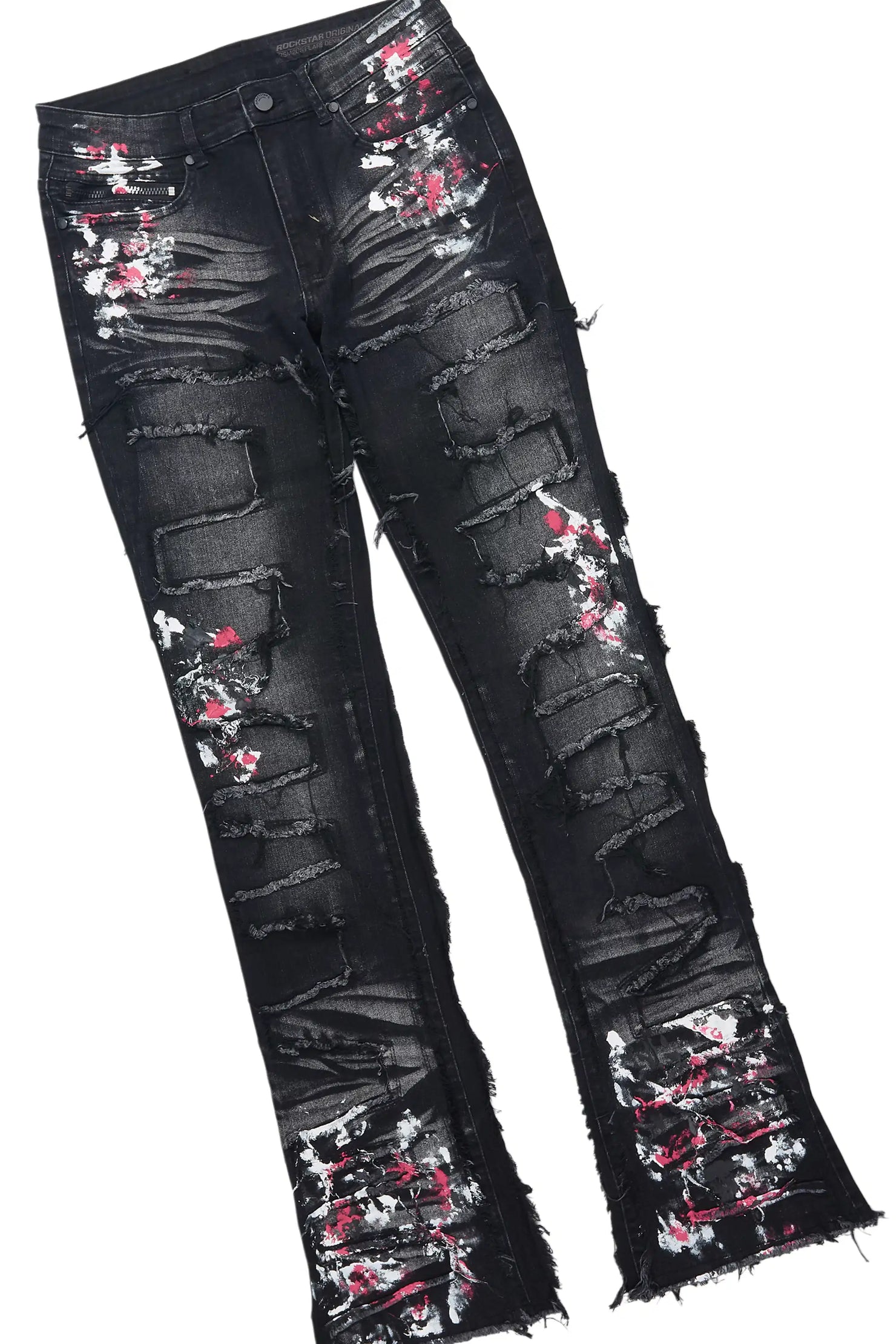 Saxon Pink/Black Hoodie/Stacked Flare Jean Set