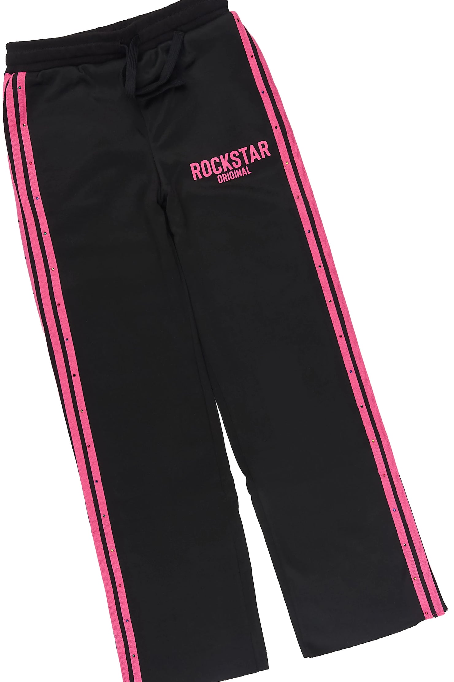 Girls Gulisa Black/Pink Rhinestone Long Sleeve Shirt Relaxed Track Set