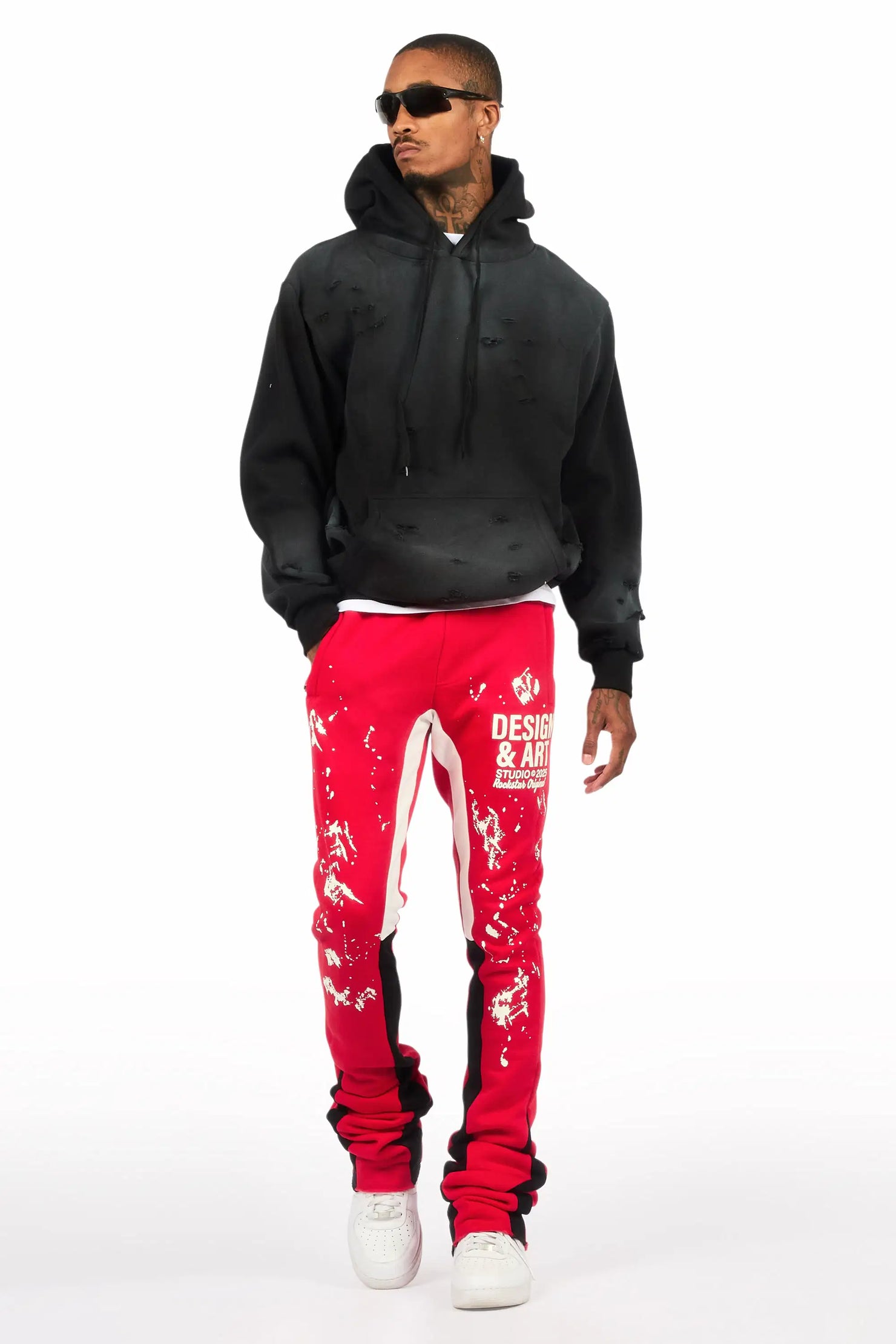 Damone Red Super Stacked Flare Track Pant