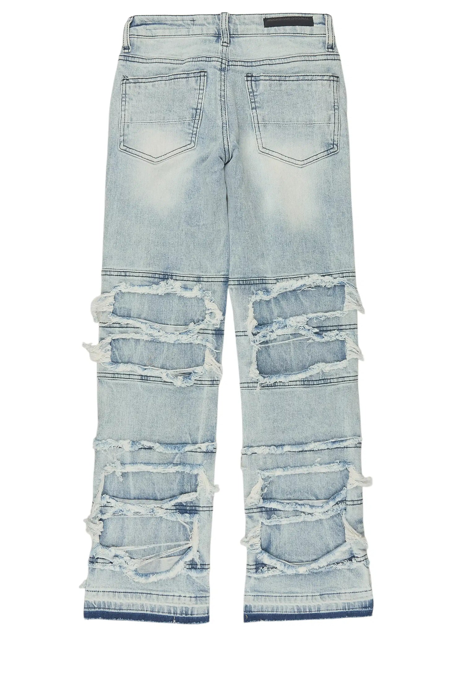 Girls Meille Blue/White Stacked Painter Flare Jean