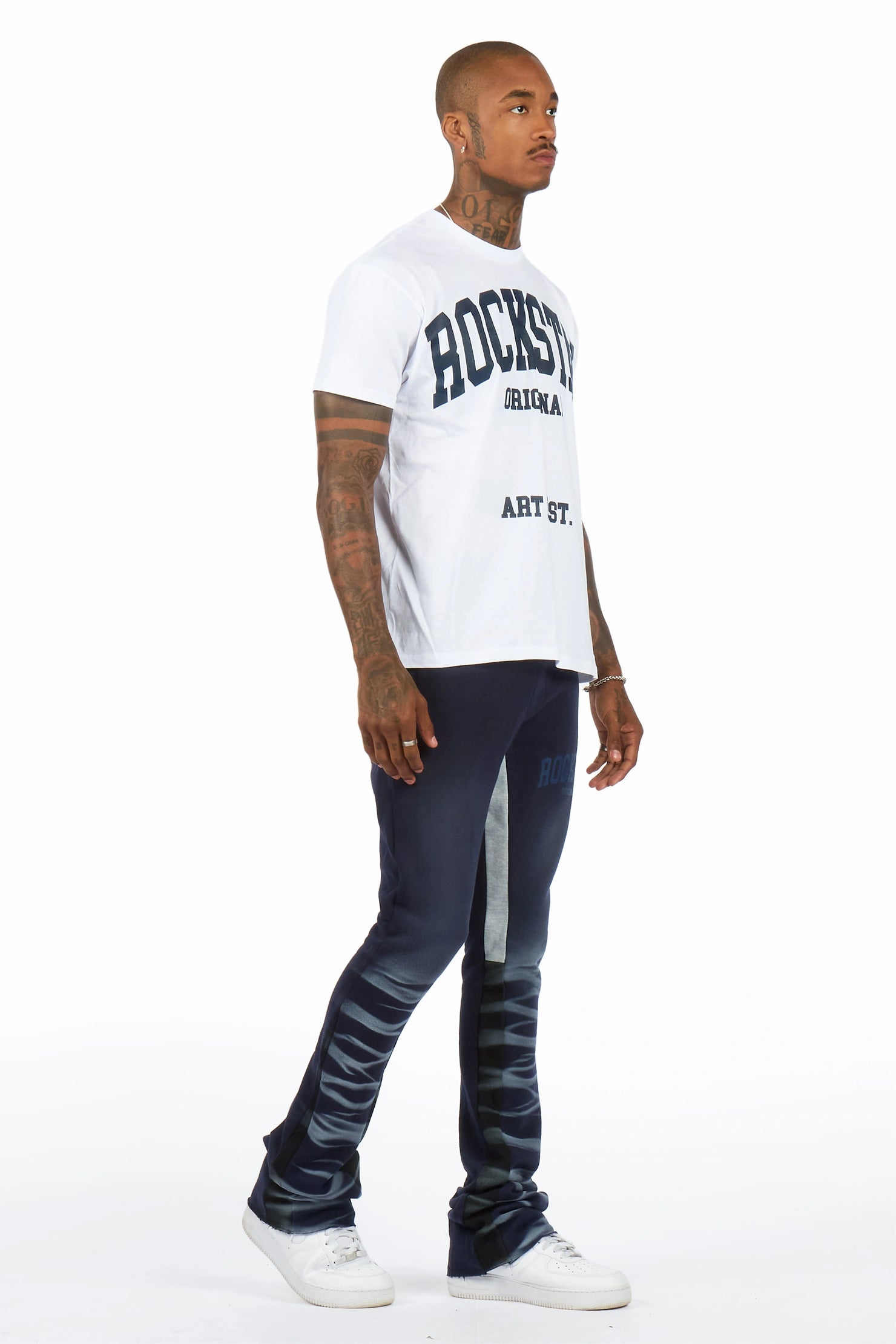 Nelly 2.0 White/Navy T-Shirt/Relaxed Track Set
