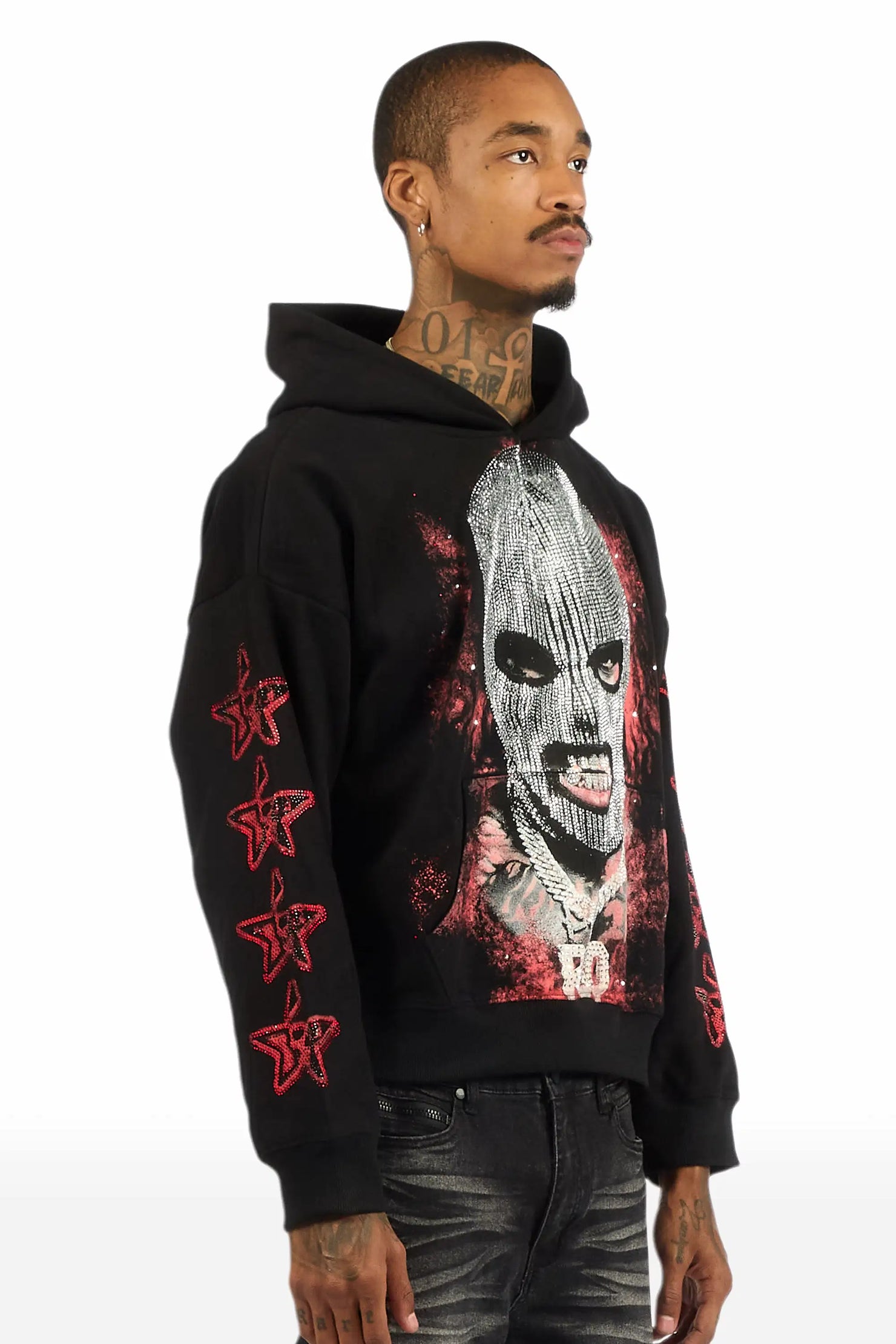 Tyvion Black Rhinestone Oversized Hoodie