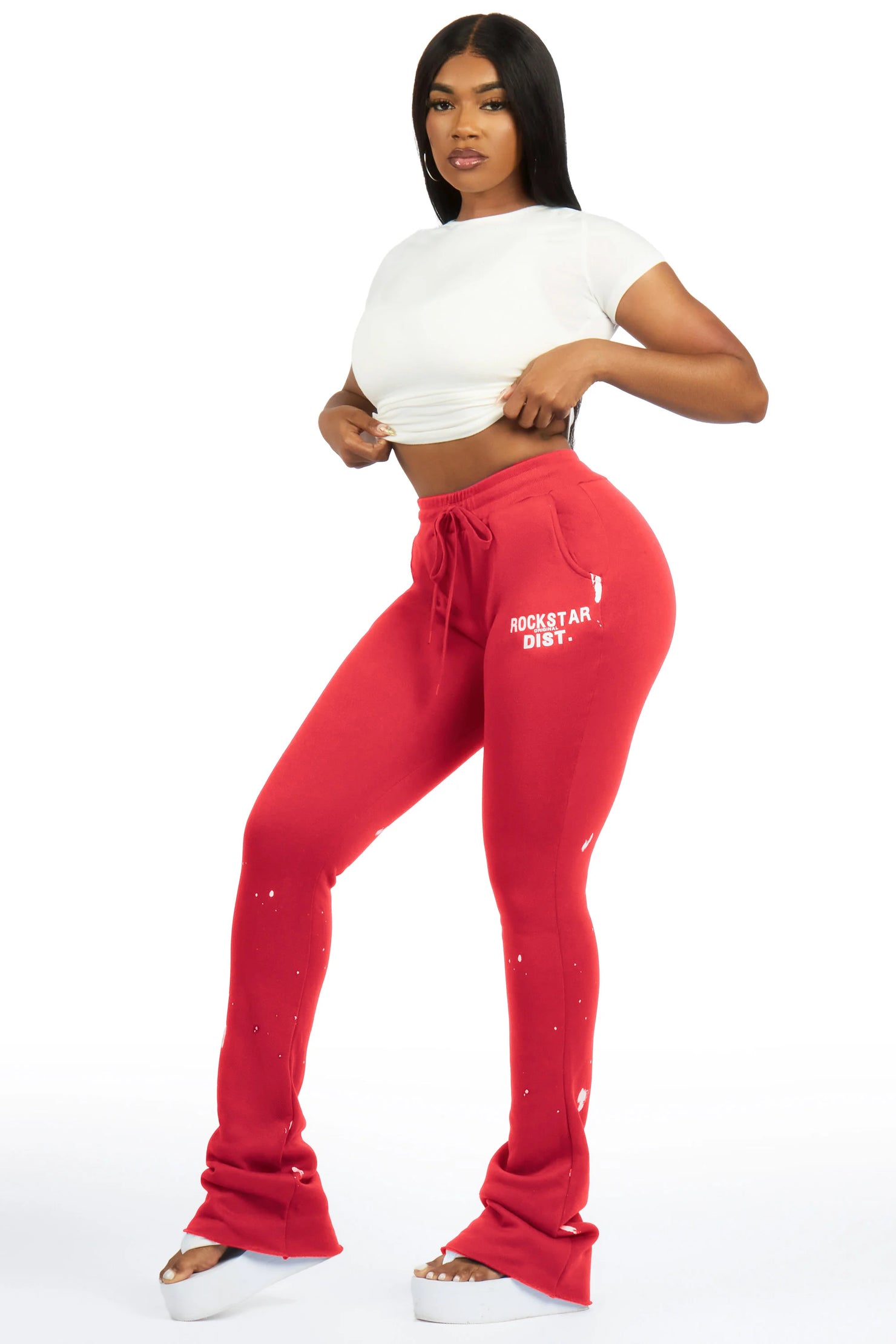 Nylia Red Super Stacked Track Pant