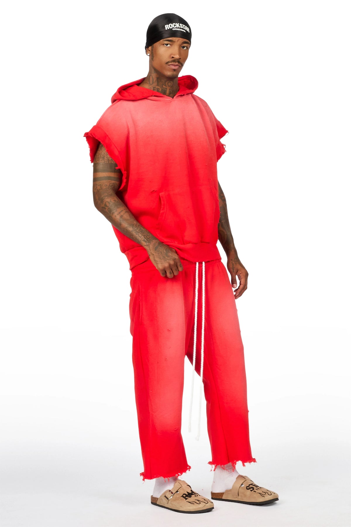 Warden Red Cut Sleeve Hoodie/Extra Long Jort Set
