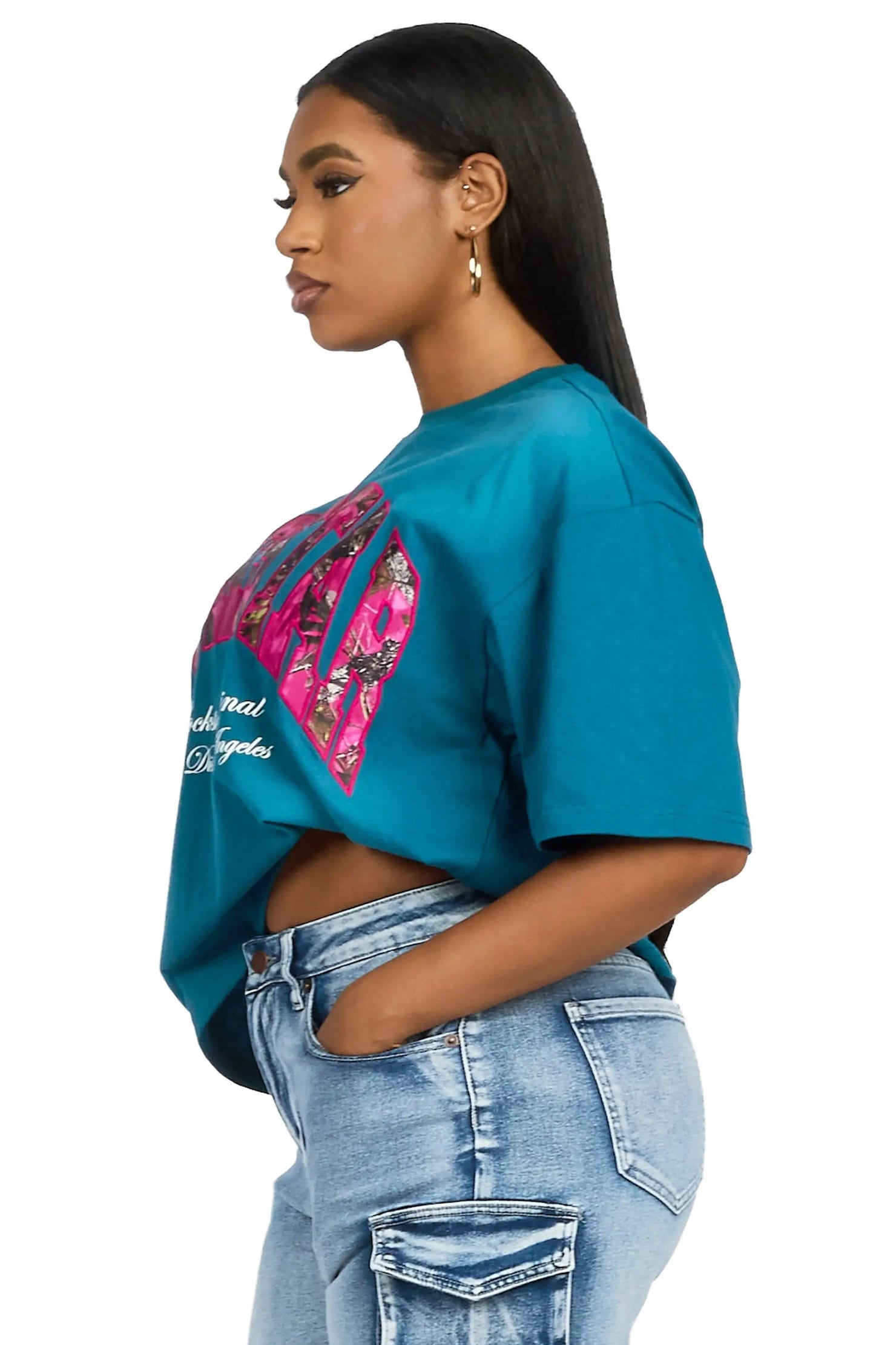Leyna Navy Boxy Crop Tee Shirt