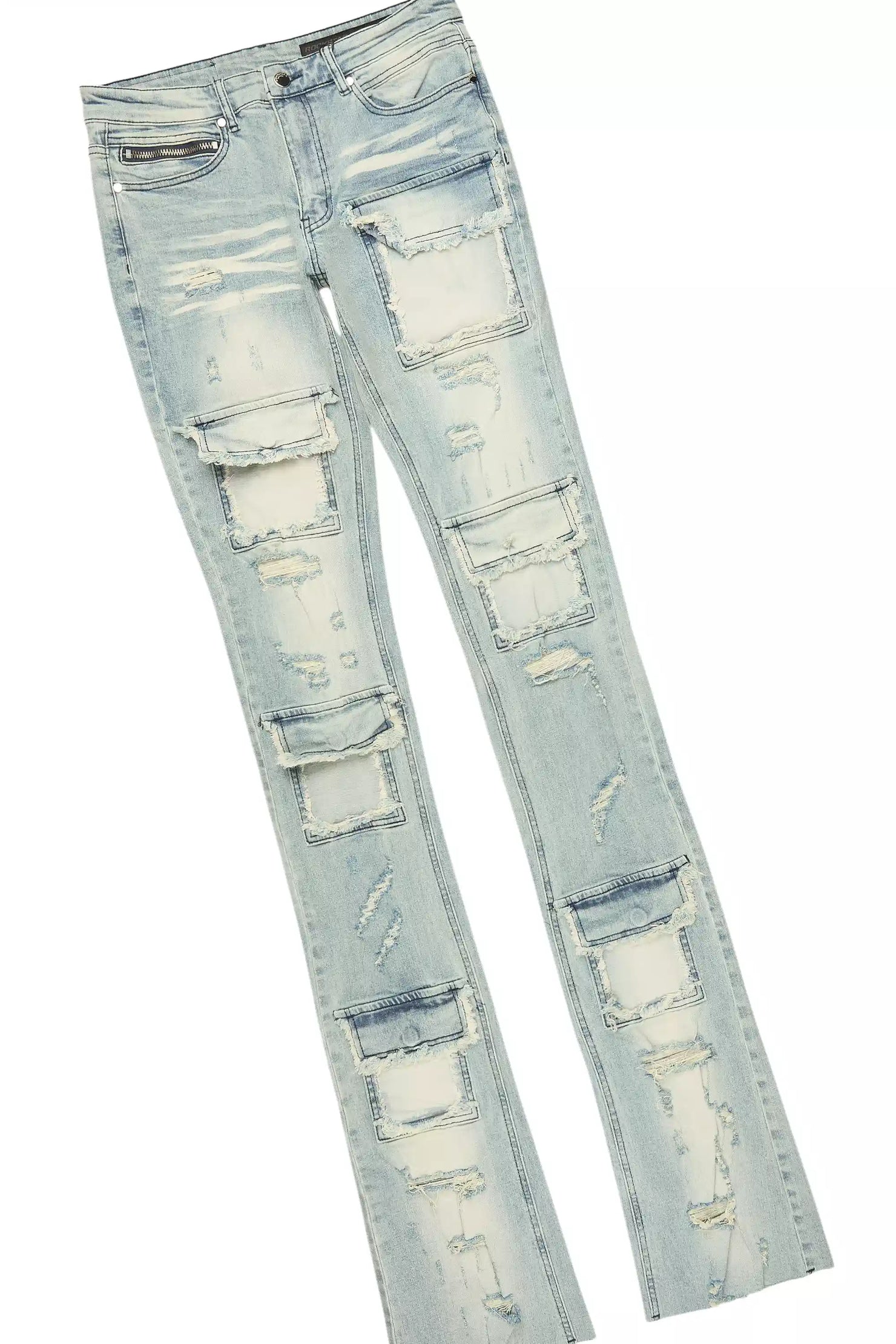 Yooz Heather Grey/Blue Oversized T-Shirt/Super Stacked Flare Jean Bundle