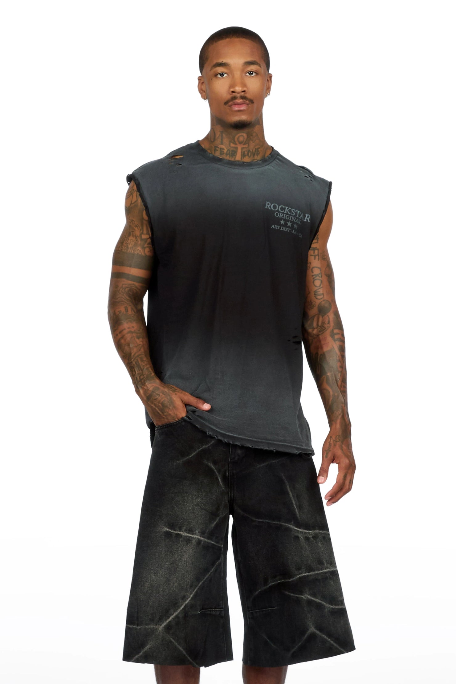 Kembi Black/ Dark Grey Oversized Graphic T-Shirt & Harlem Jean Short