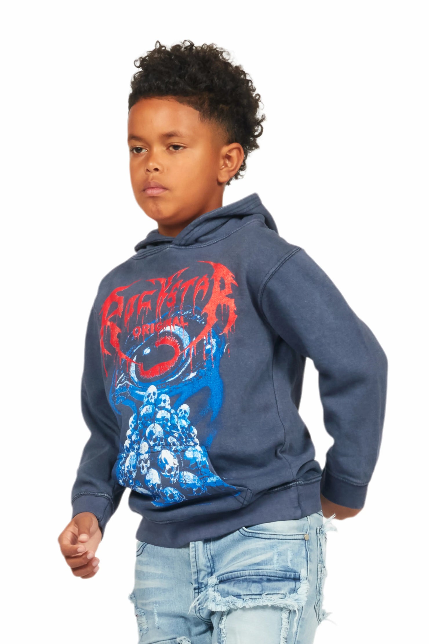 Boys Vicious Vintage Navy Graphic Hoodie