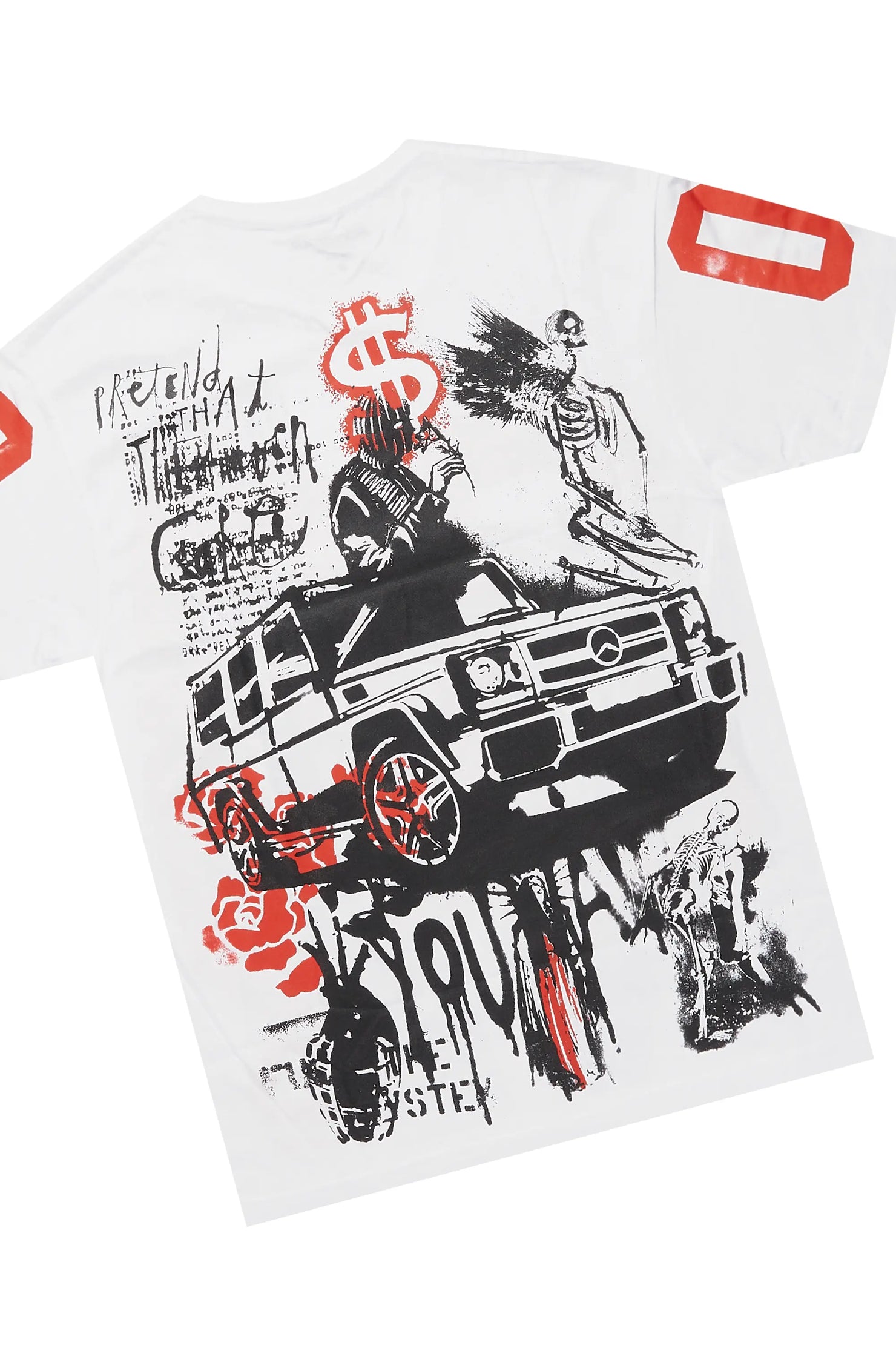 Grill White/Red Oversized Graphic T-Shirt/Dag Stacked Flare Jean Set