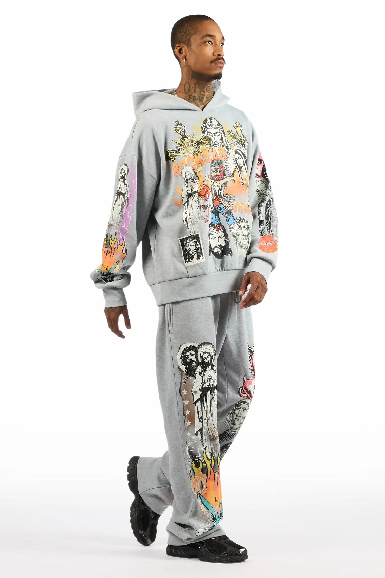 Diyos Heather Grey Hoodie/Baggy Pant Track Set