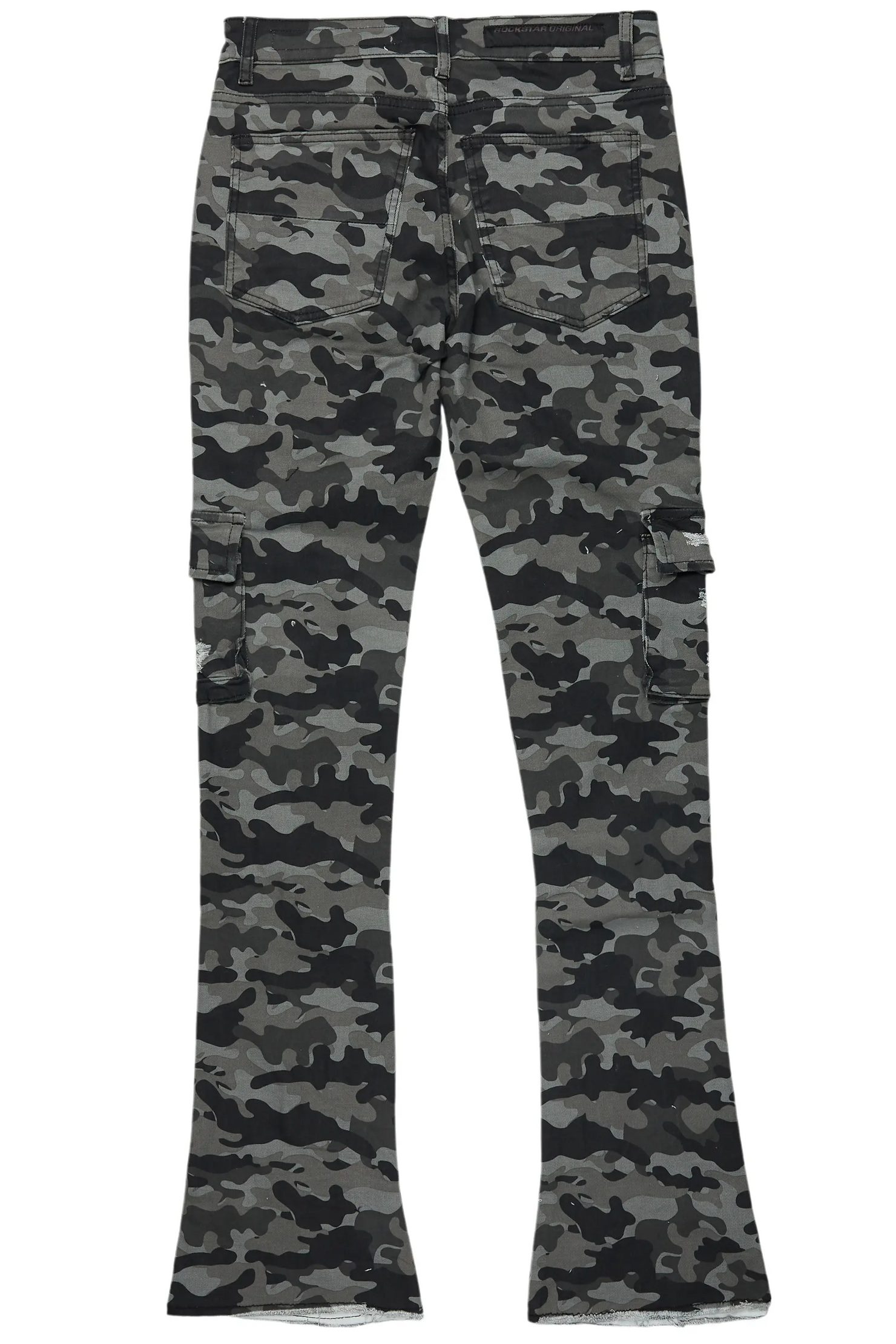 Zaid Grey Camo Stacked Flare Jean
