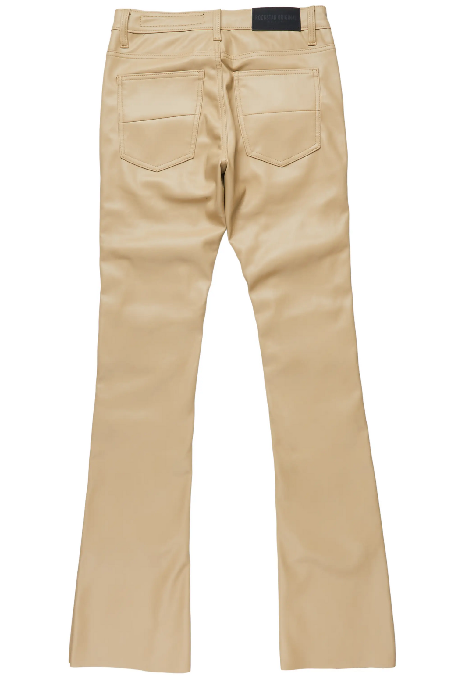 Remi Beige Faux Leather Stacked Flare Jean