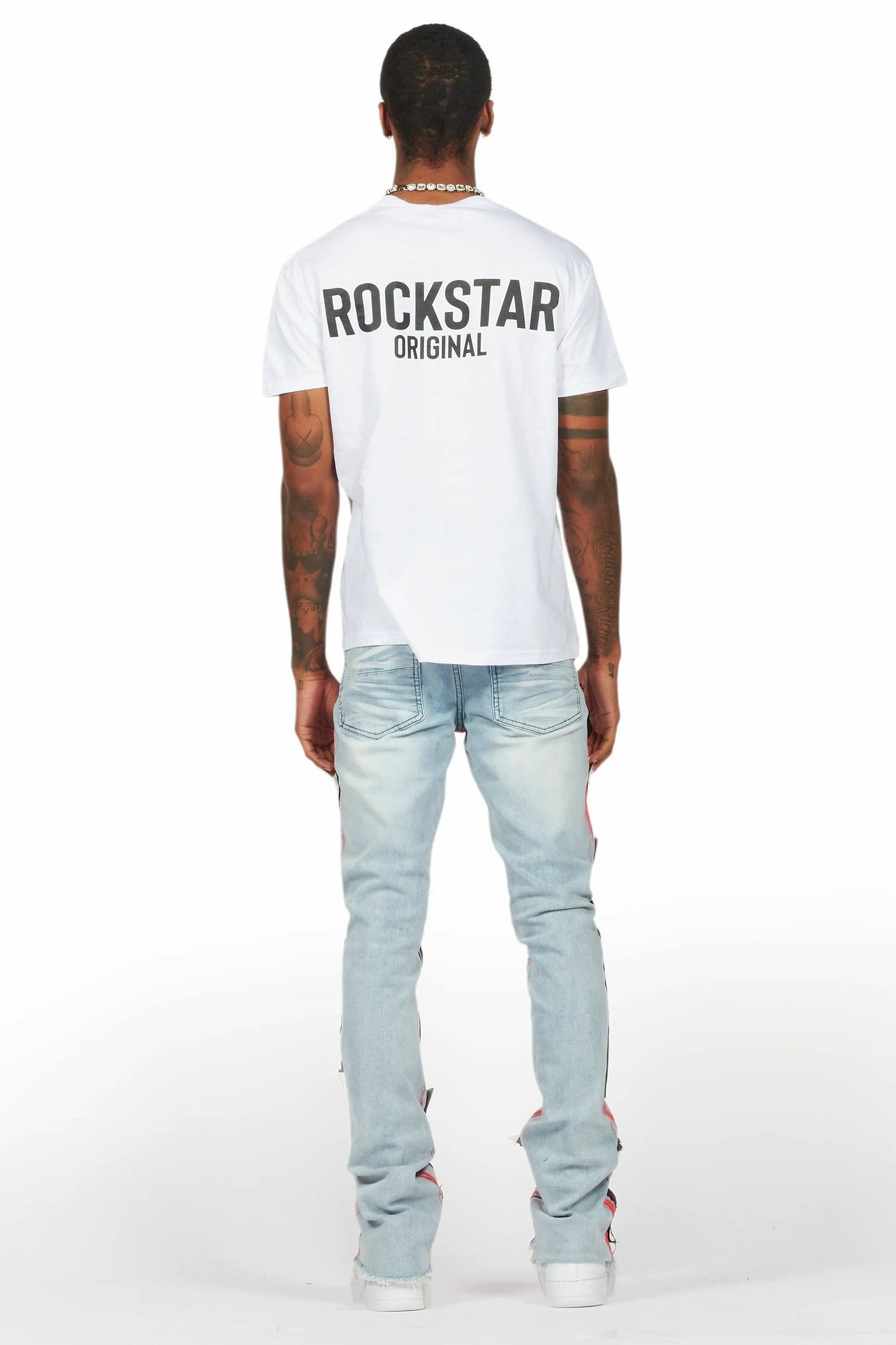 Edge Blue/Red Roller Paint Stacked Flare Jean