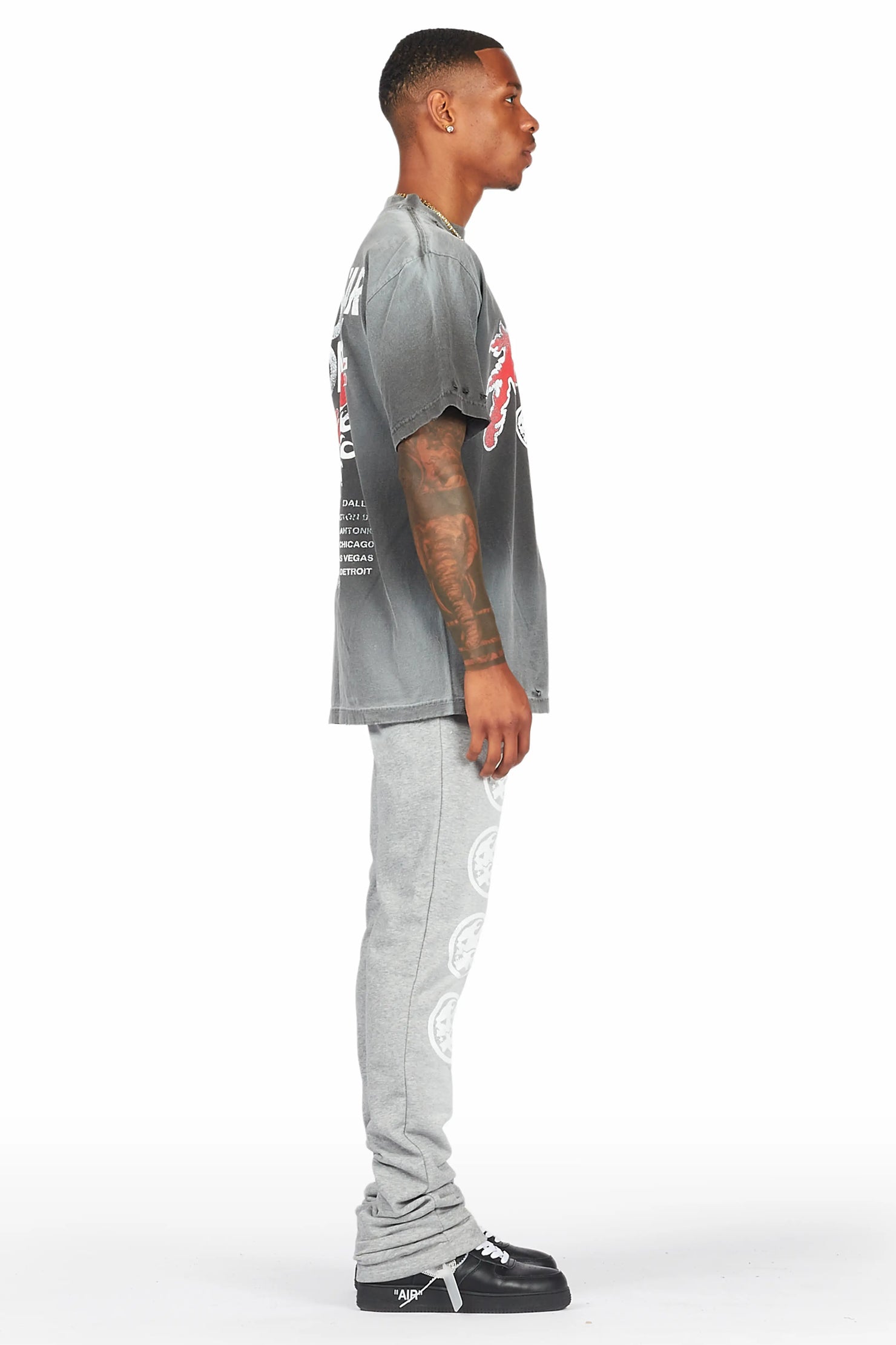 Yash Charcoal Grey Oversized T-Shirt/Stacked Flare Track Pant Set