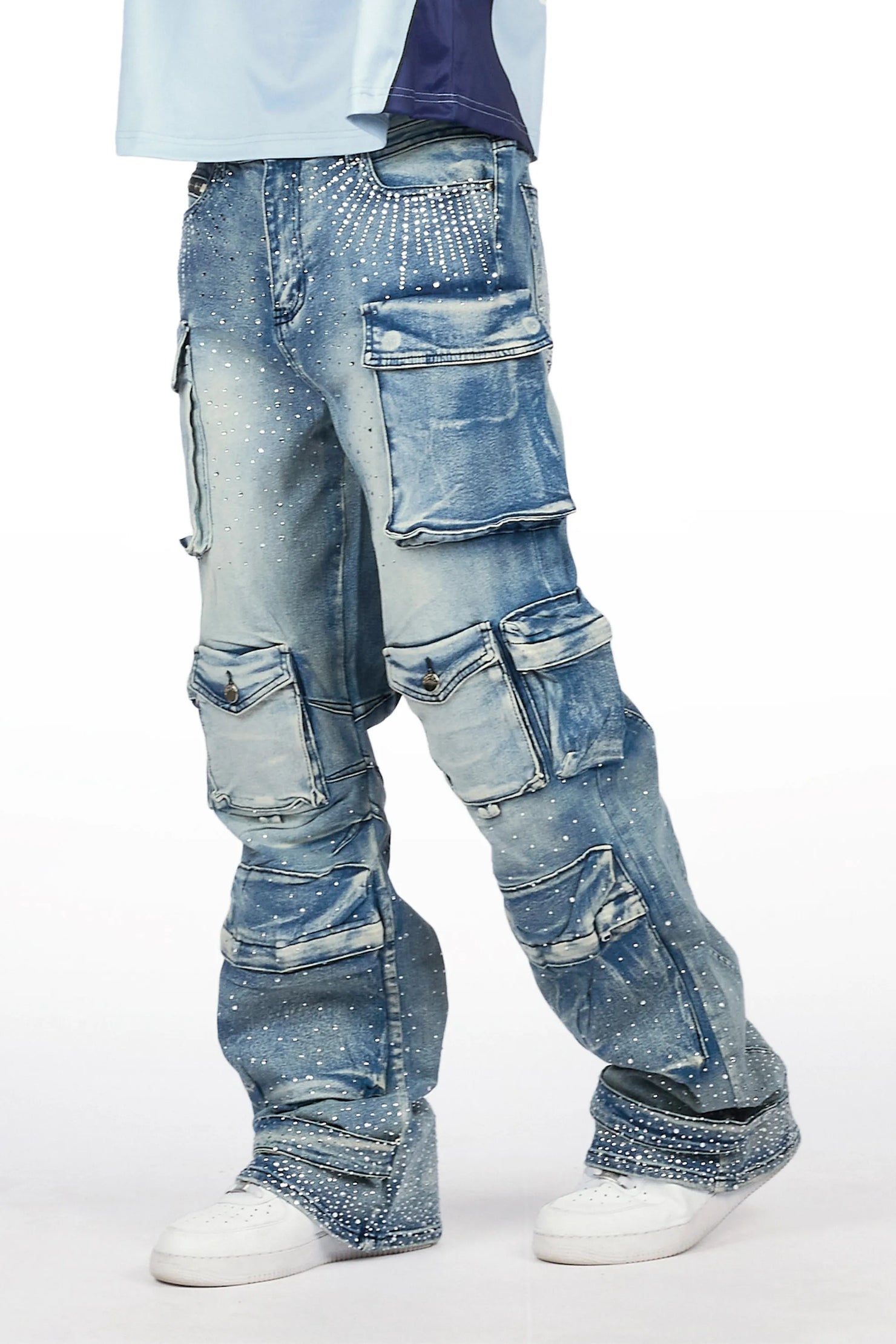 Keoni Light Blue Rhinestone Baggy Fit Jean
