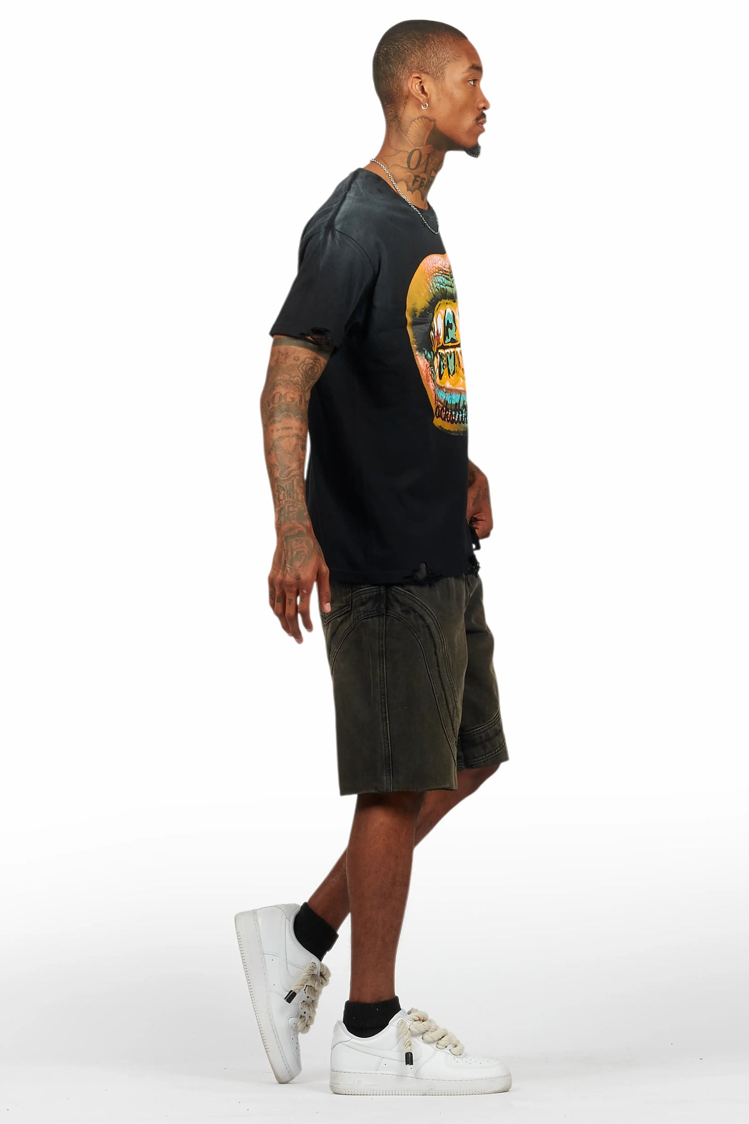 Gonen Black T-Shirt/Denim Short Set