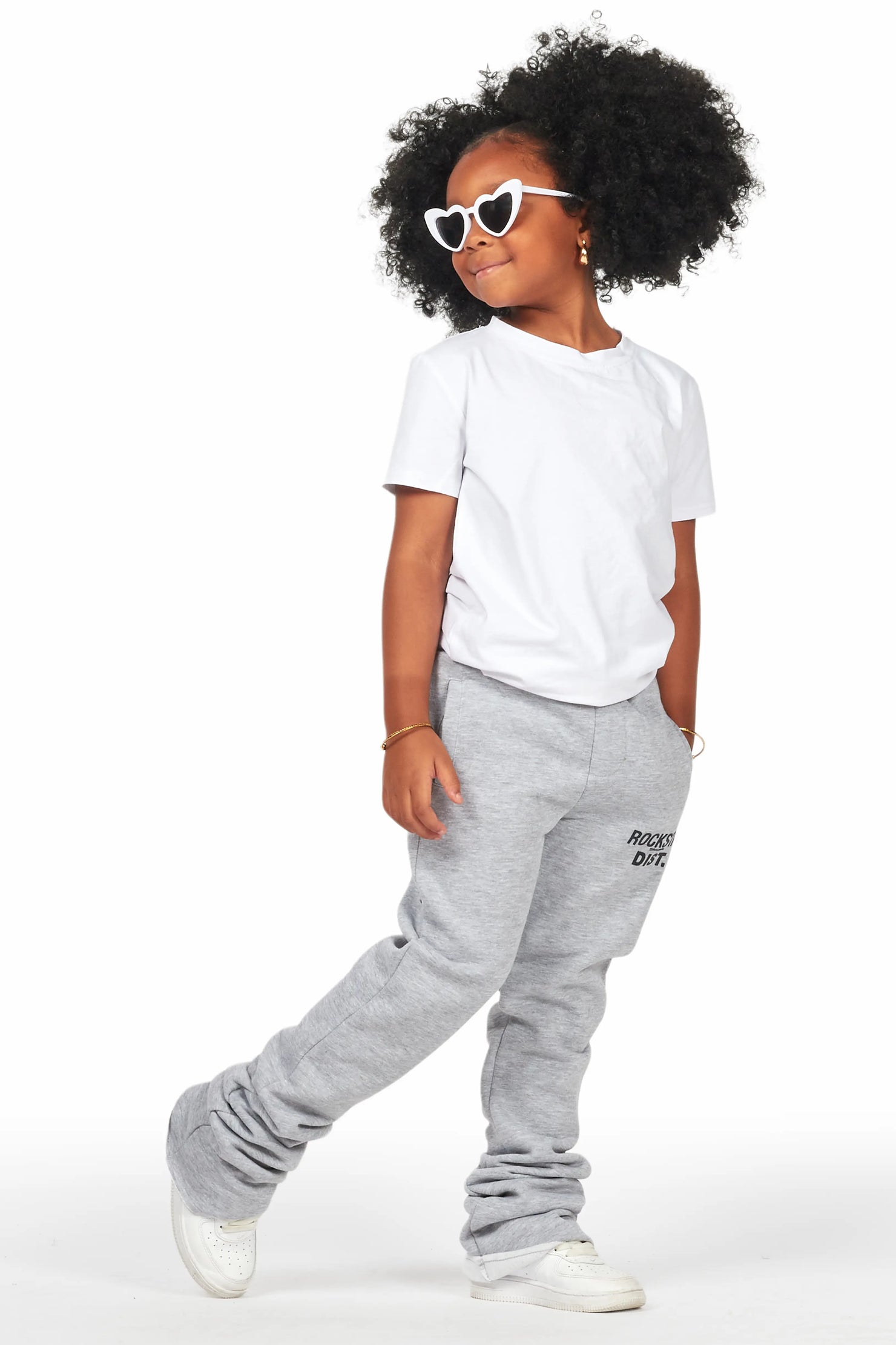 Girls Alpanna Heather Grey Super Stacked Trackpant
