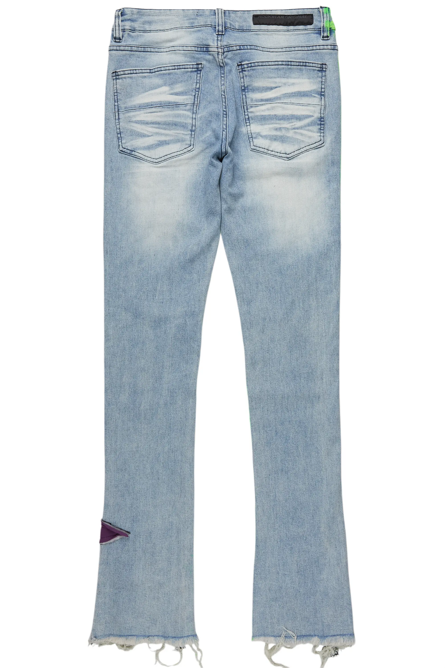 Savier Blue/Green Roller Paint Stacked Flare Jean