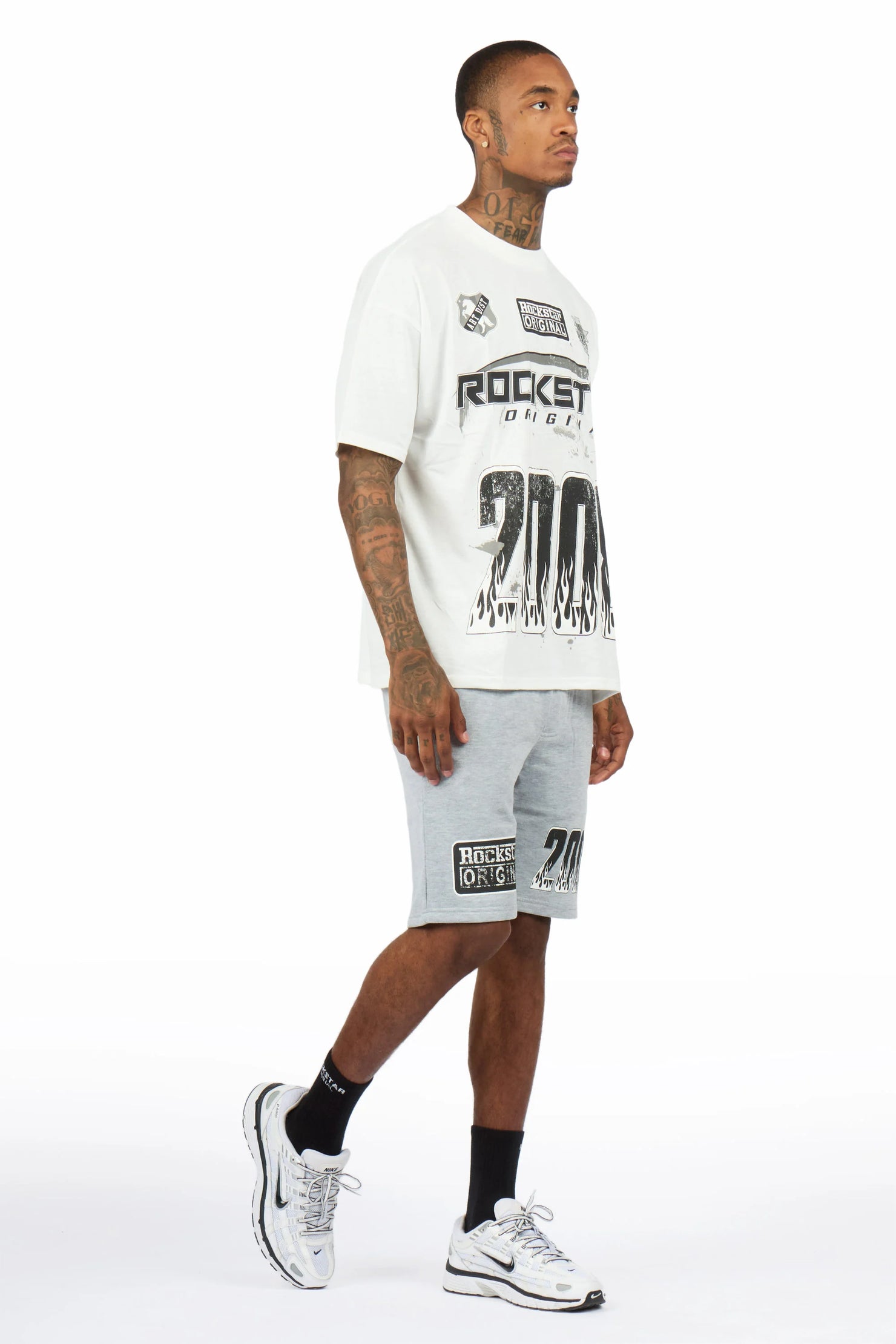 Amos White/Grey Graphic T-Shirt Short Set