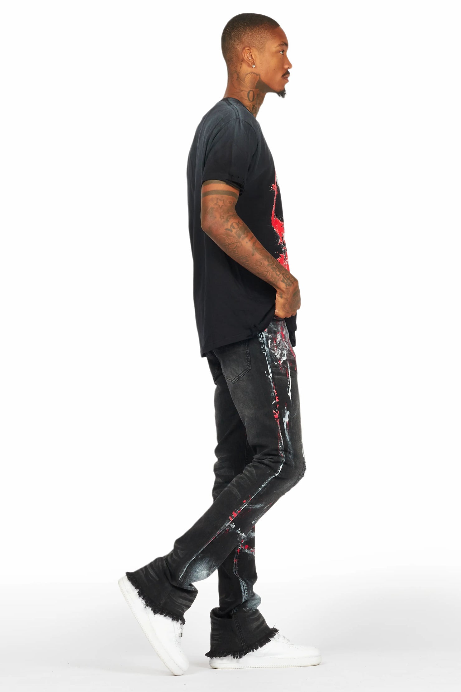 Mana Black Painter Stacked Flare Jean