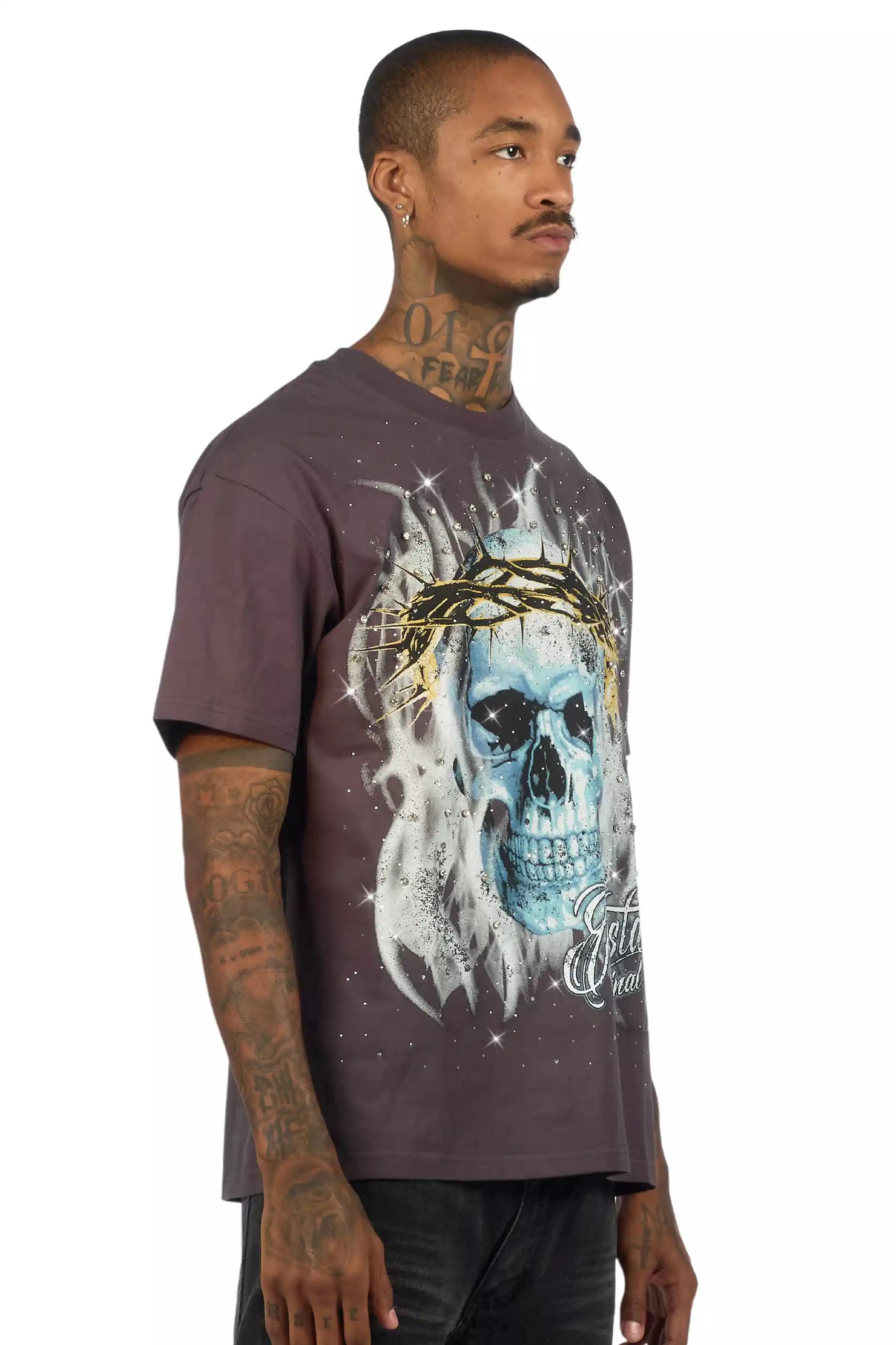 Blaise Grey Graphic Rhinestone T-Shirt