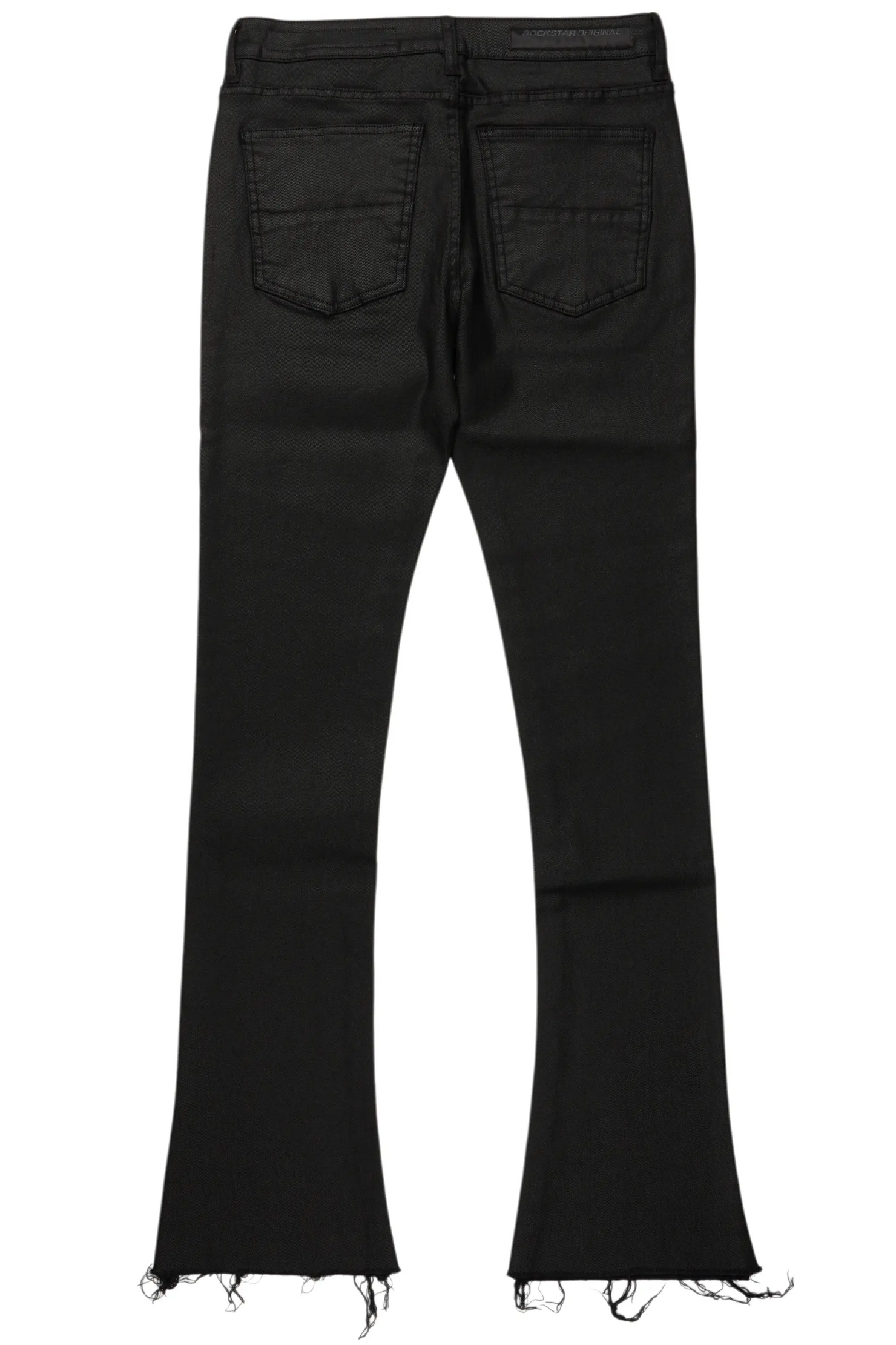 Rebe Black Coated Stacked Flare Jean